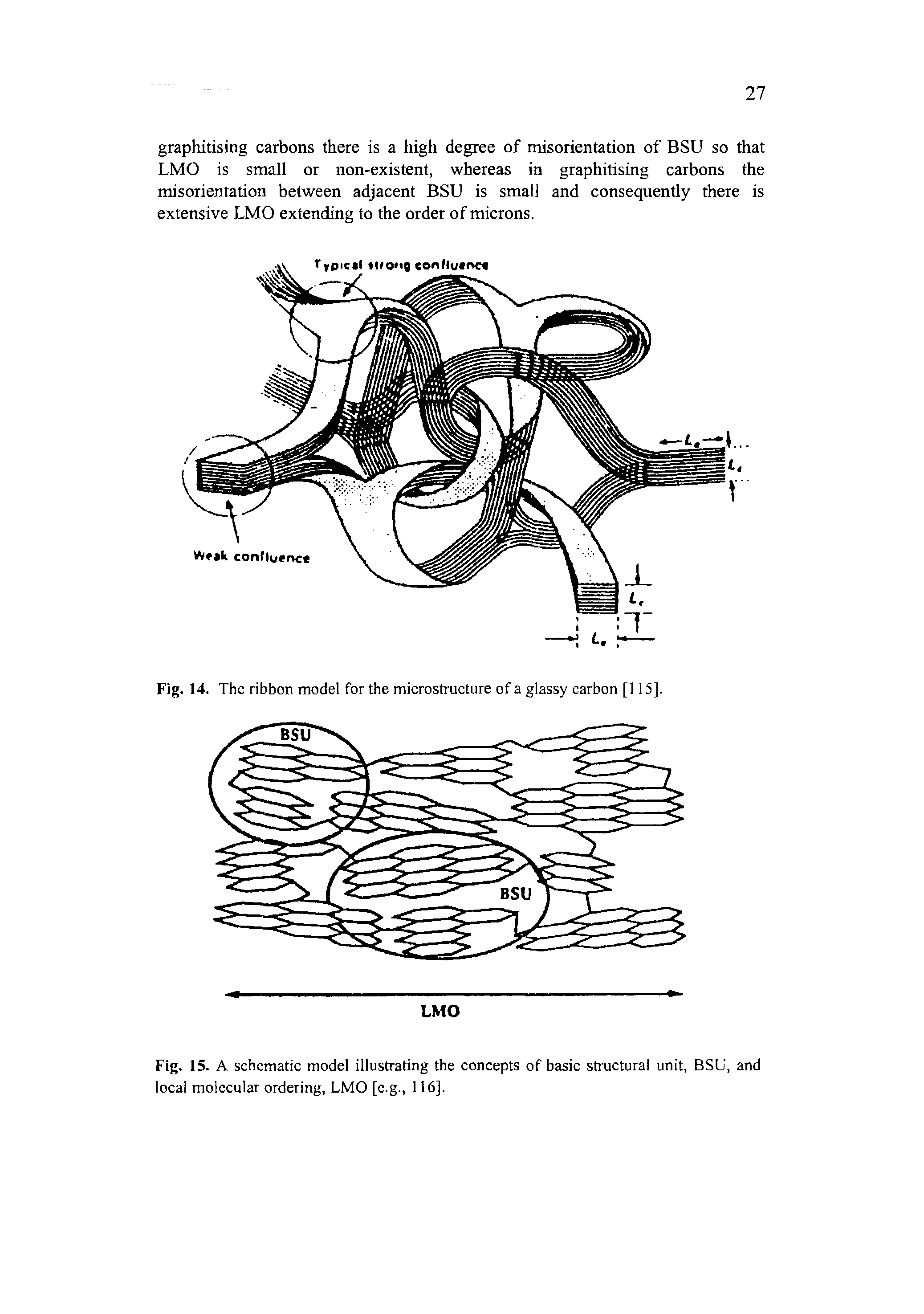 Fig. 15. A schematic model illustrating the concepts of basic structural unit, BSU, and local molecular ordering, LMO [c.g., 116].