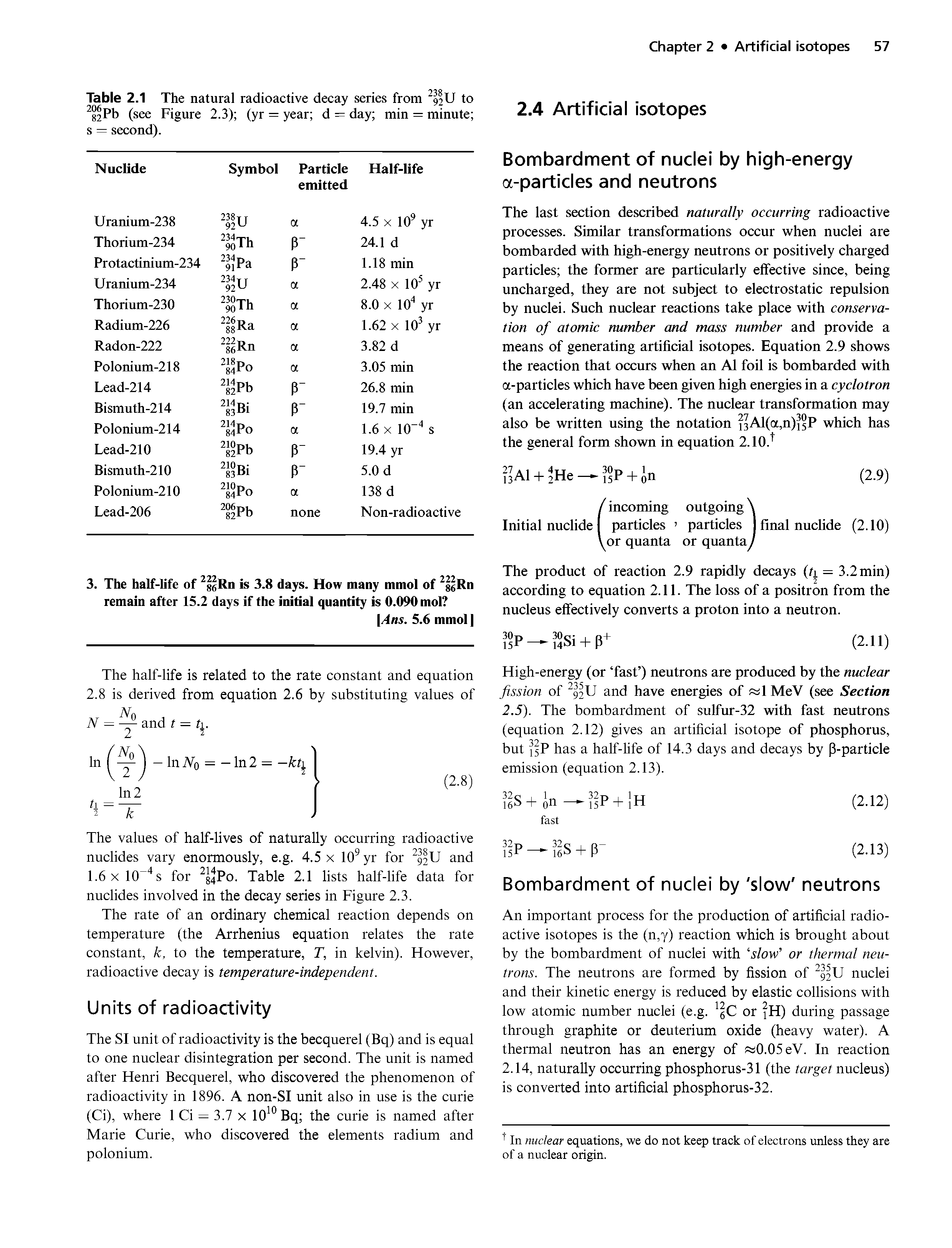 Table 2.1 The natural radioactive decay series from to 82Pb (see Figure 2.3) (yr = year d = day min = minute s = second).