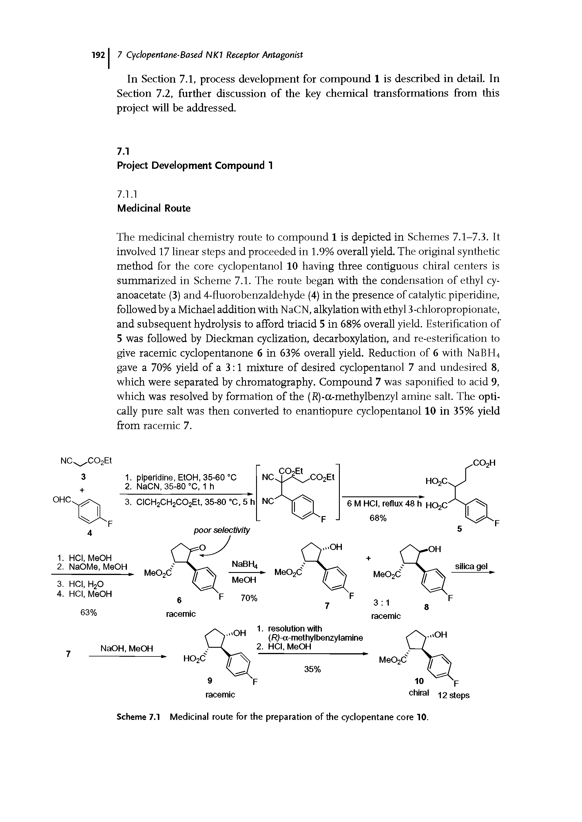 Scheme 7.1 Medicinal route for the preparation of the cyclopentane core 10.