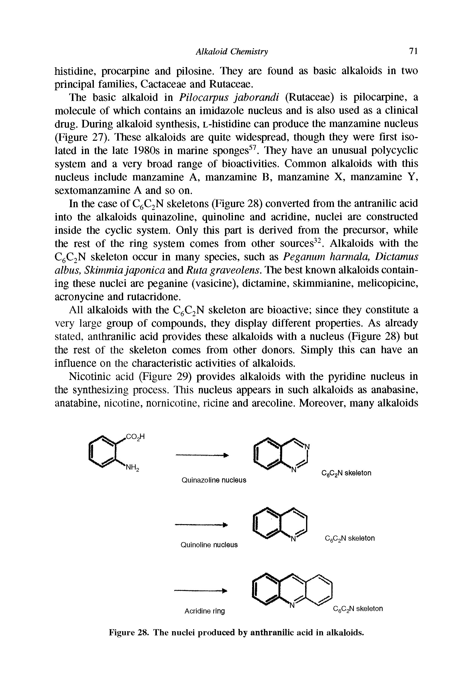 Figure 28. The nuclei produced by anthranilic acid in alkaloids.