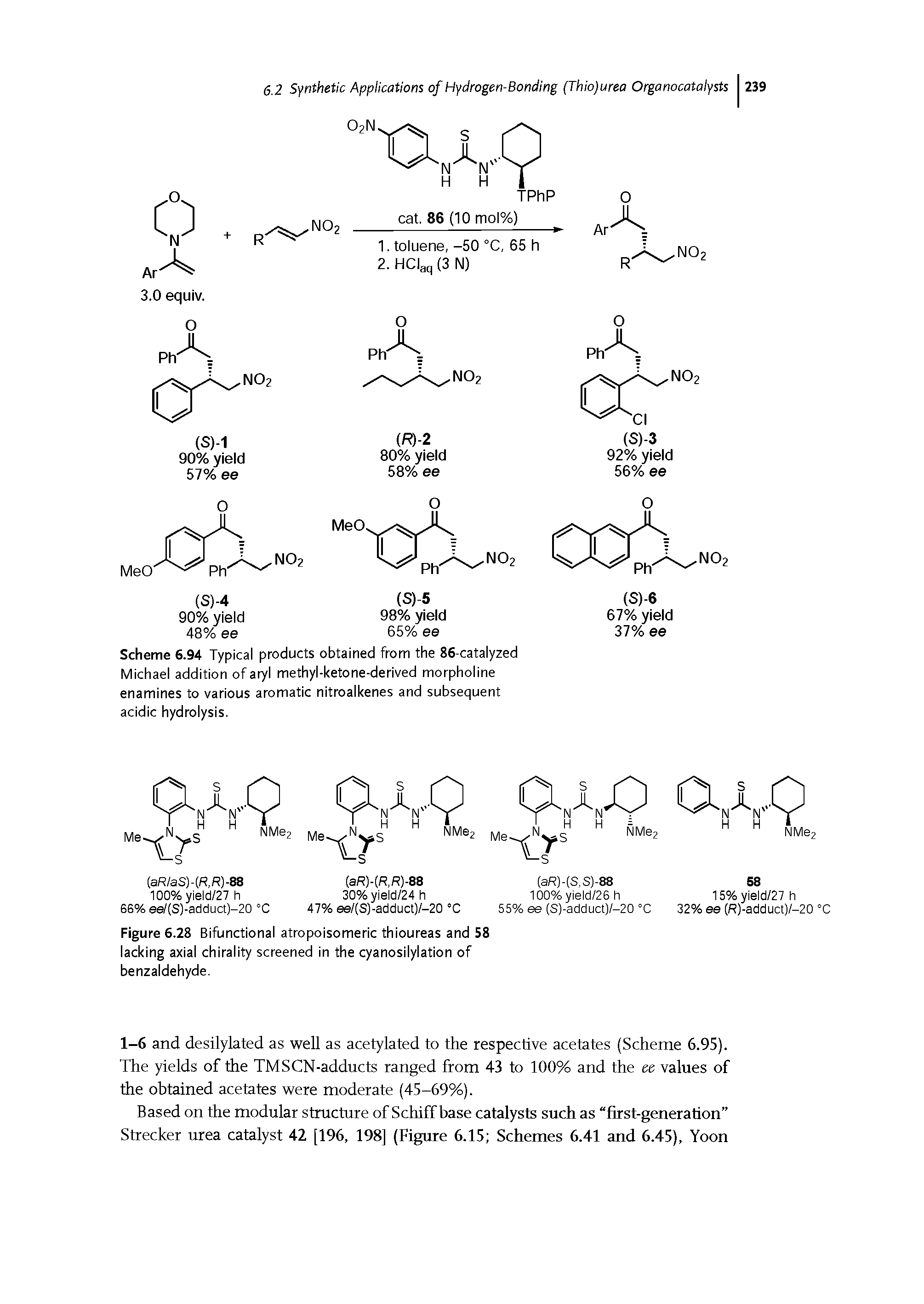 Scheme 6.94 Typical products obtained from the 86-catalyzed Michael addition of aryl methyl-ketone-derived morpholine enamines to various aromatic nitroalkenes and subsequent acidic hydrolysis.