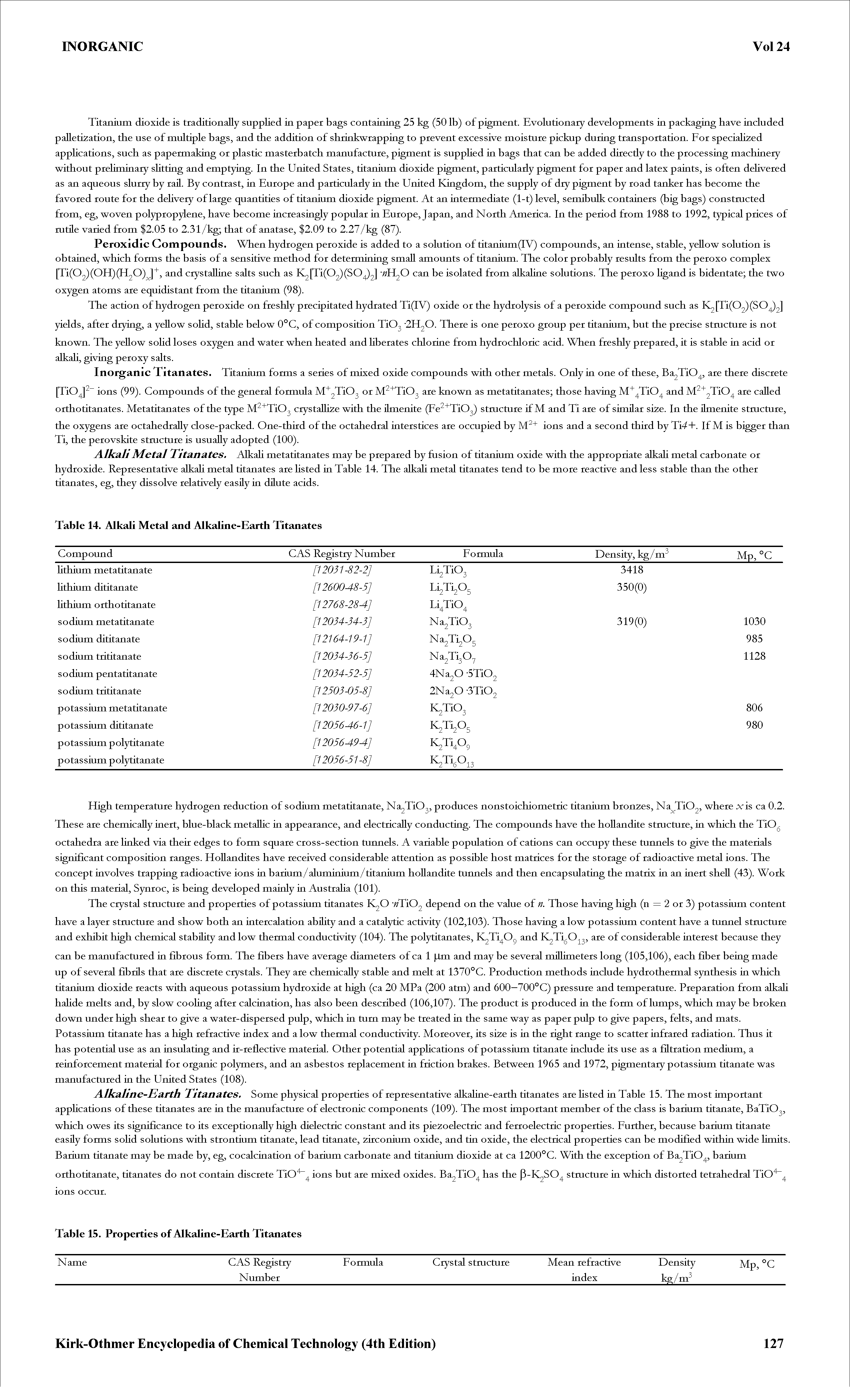 Table 14. Alkali Metal and Alkaline-Earth Titanates...