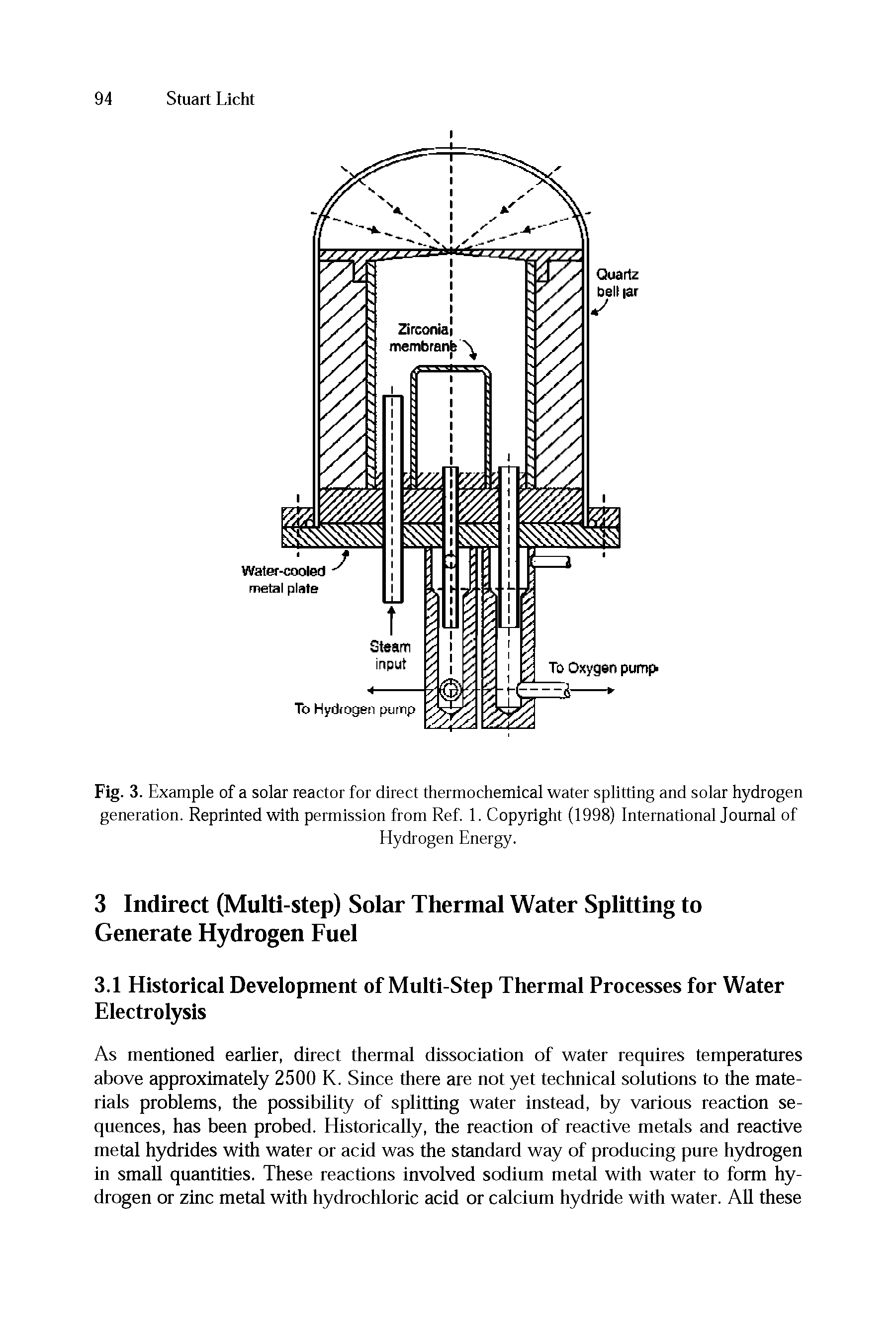 Fig. 3. Example of a solar reactor for direct thermochemical water splitting and solar hydrogen generation. Reprinted with permission from Ref. 1. Copyright (1998) International Journal of...