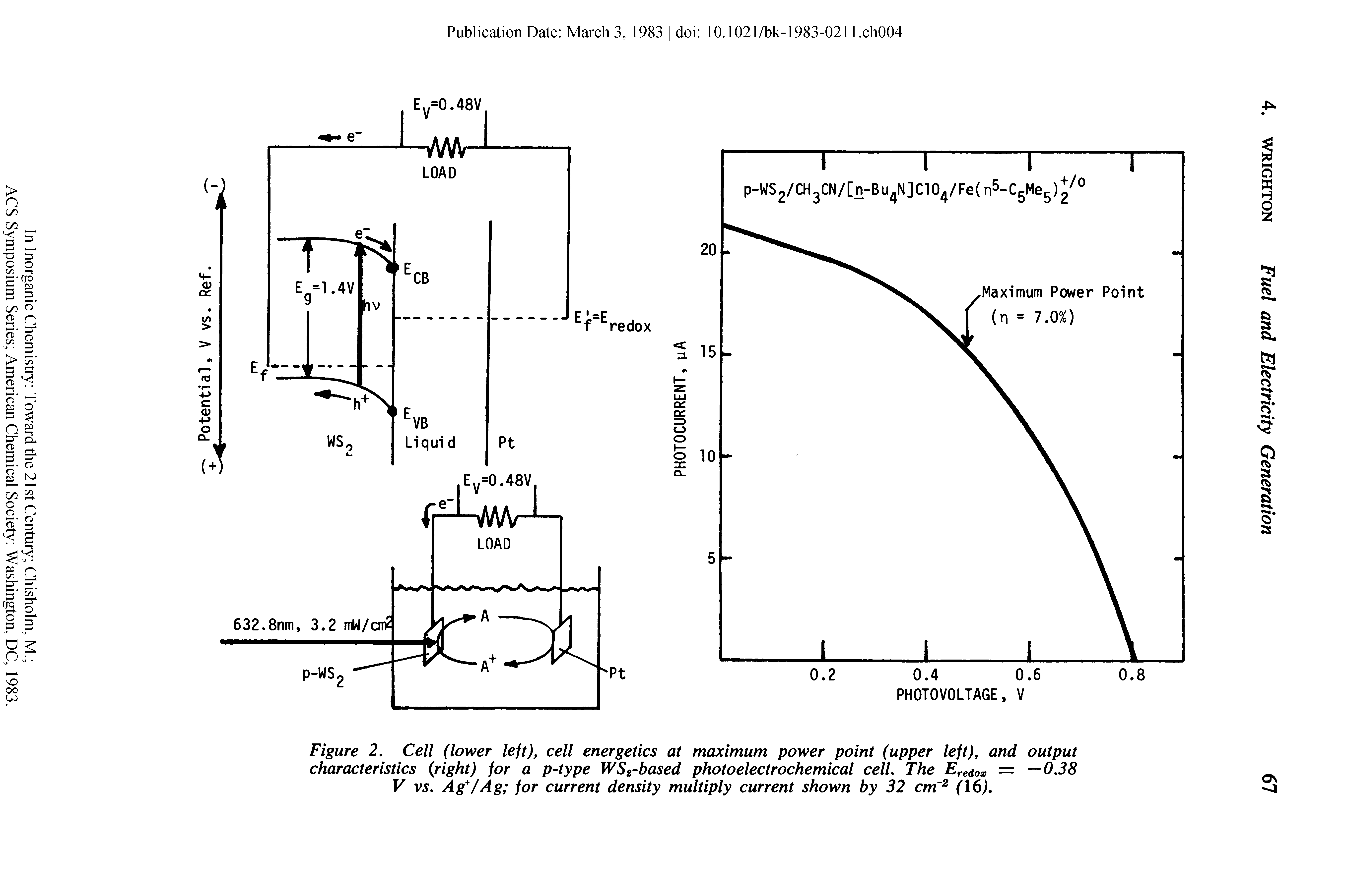 Figure 2. Cell (lower left), cell energetics at maximum power point (upper left), and output...