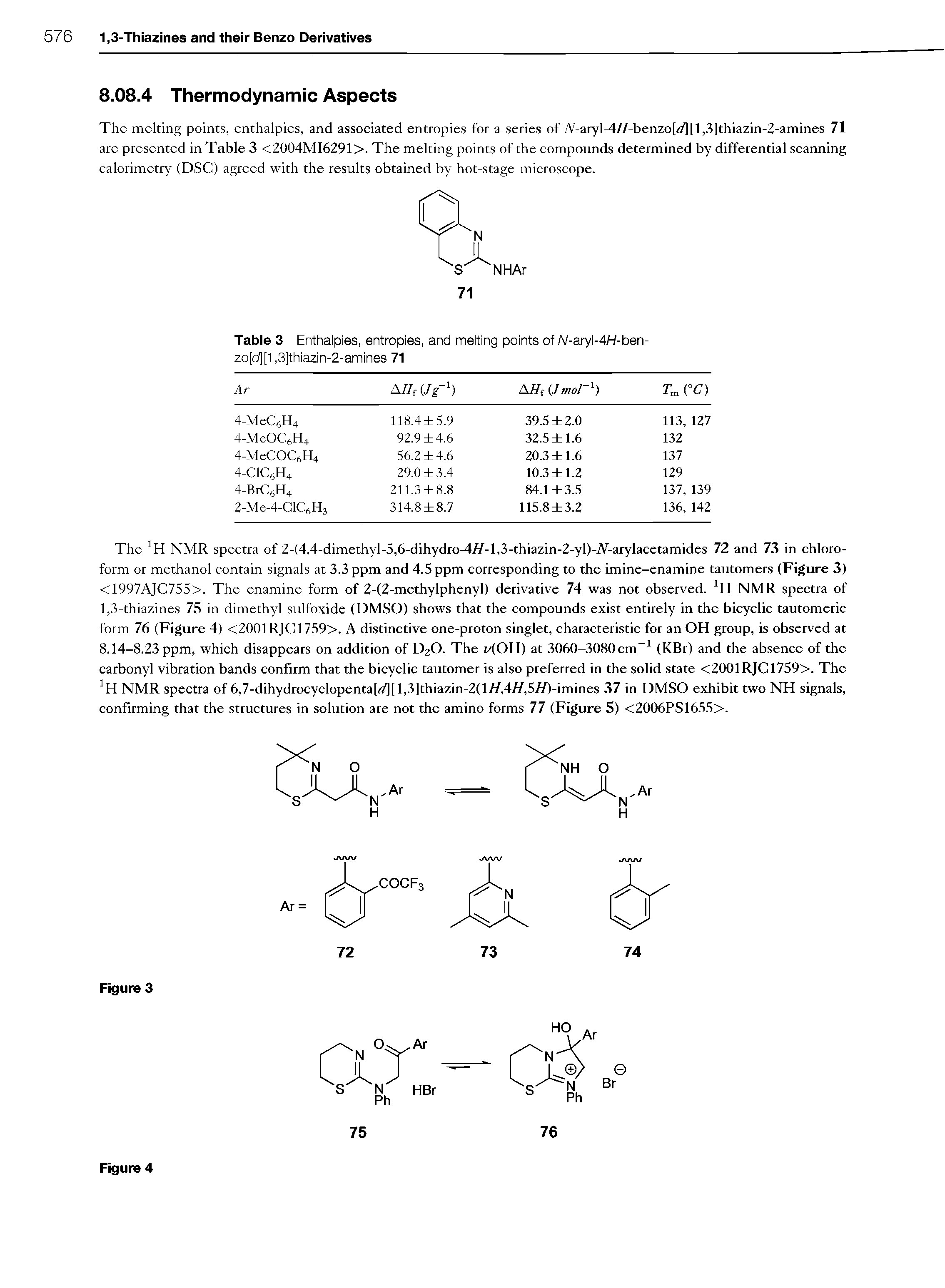 Table 3 Enthalpies, entropies, and melting points of A/-aryl-4H-ben-zo[t/][1,3]thiazin-2-amines 71...