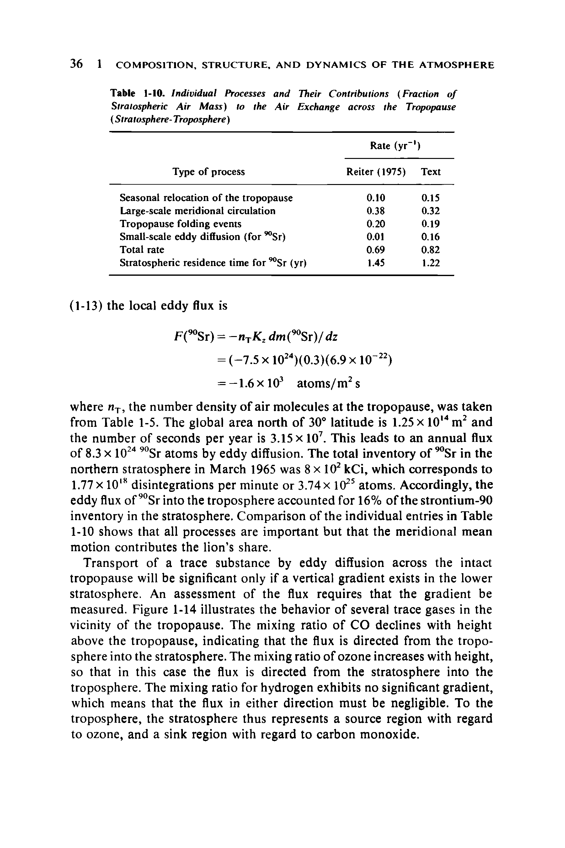 Table 1-10. Individual Processes and Their Contributions (Fraction of Stratospheric Air Mass) to the Air Exchange across the Tropopause (Stratosphere- Troposphere)...