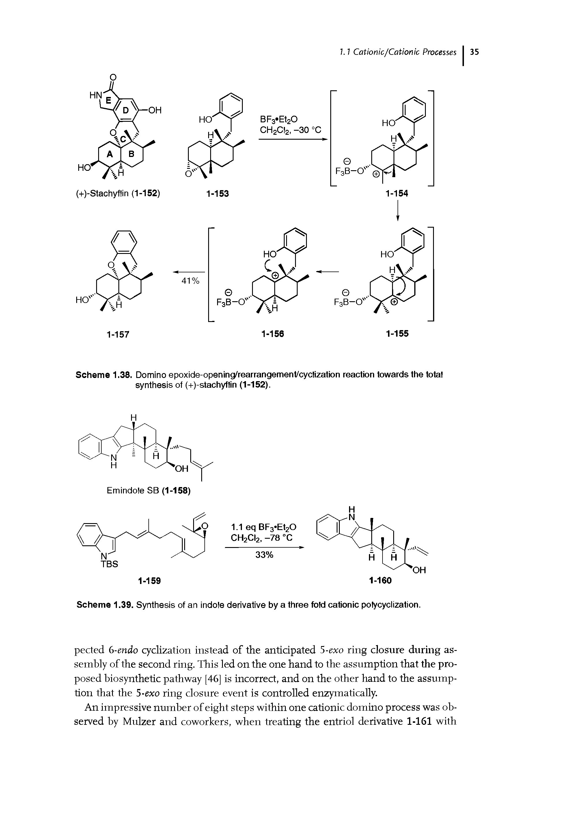 Scheme 1.38. Domino epoxide-opening/rearrangement/cydization reaction towards the total synthesis of (+)-stachyflin (1-152).