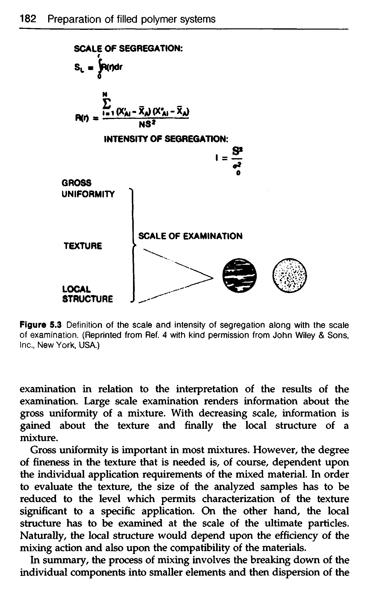 Figure 5.3 Definition of the scale and intensity of segregation along with the scale of examination. (Reprinted from Ref. 4 with kind permission from John Wiley Sons. Inc., New York. USA.)...