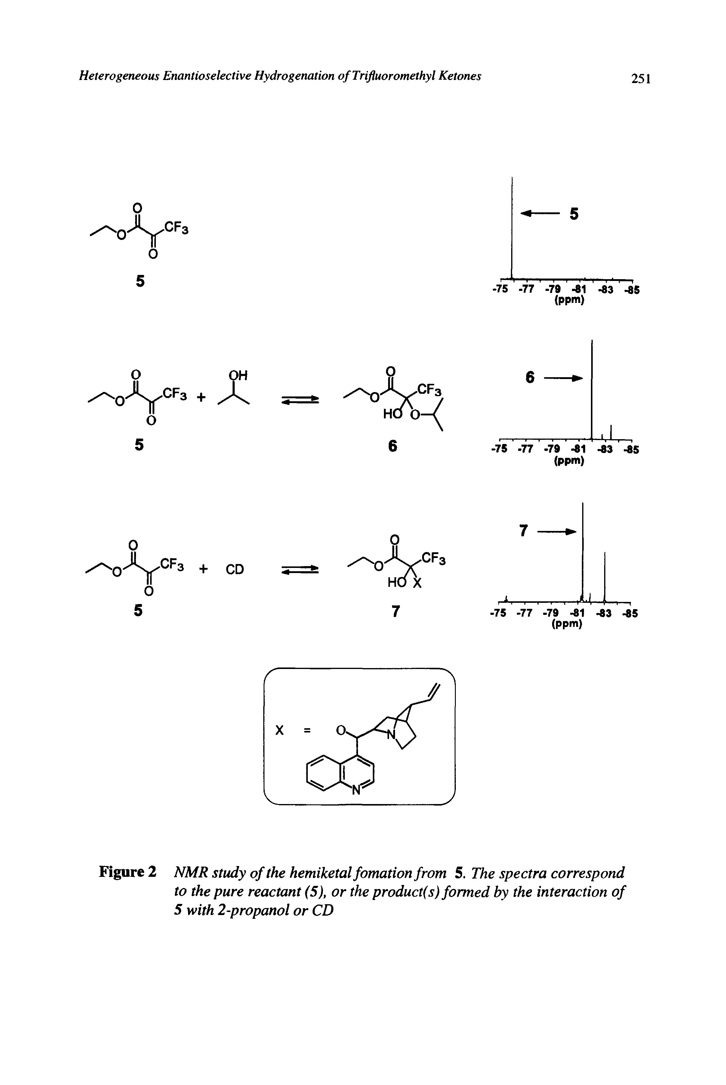 Figure 2 NMR study of the hemiketal formation from 5. The spectra correspond to the pure reactant (5), or the product(s) formed by the interaction of 5 with 2-propanol or CD...