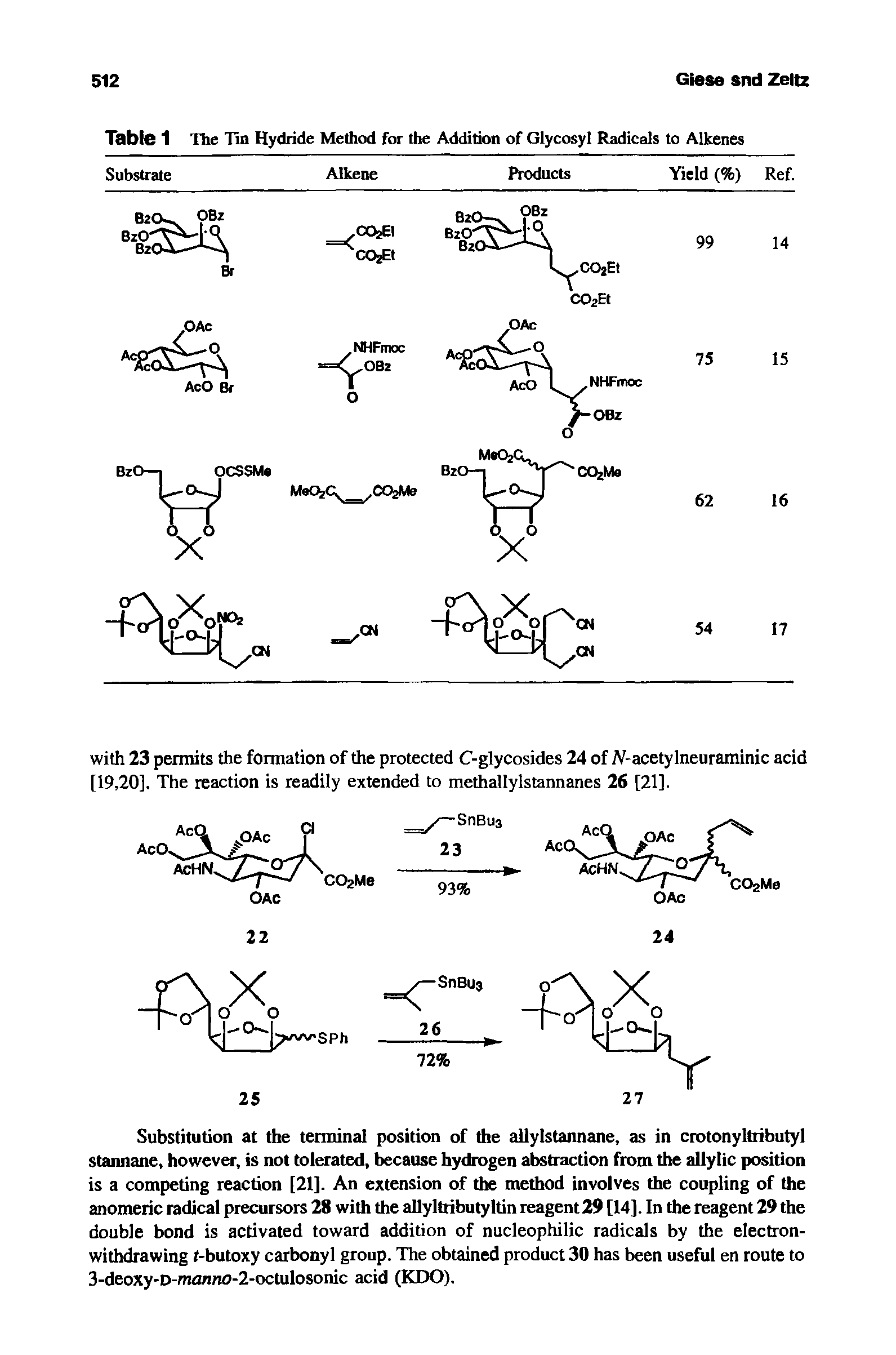 Table 1 The Tin Hydride Method for the Addition of Glycosyl Radicals to Alkenes...