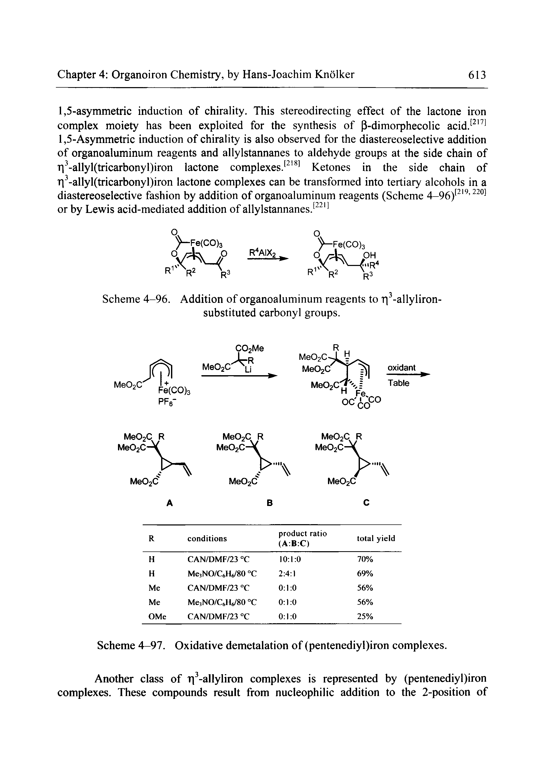Scheme 4—97. Oxidative demetalation of (pentenediyl)iron complexes.