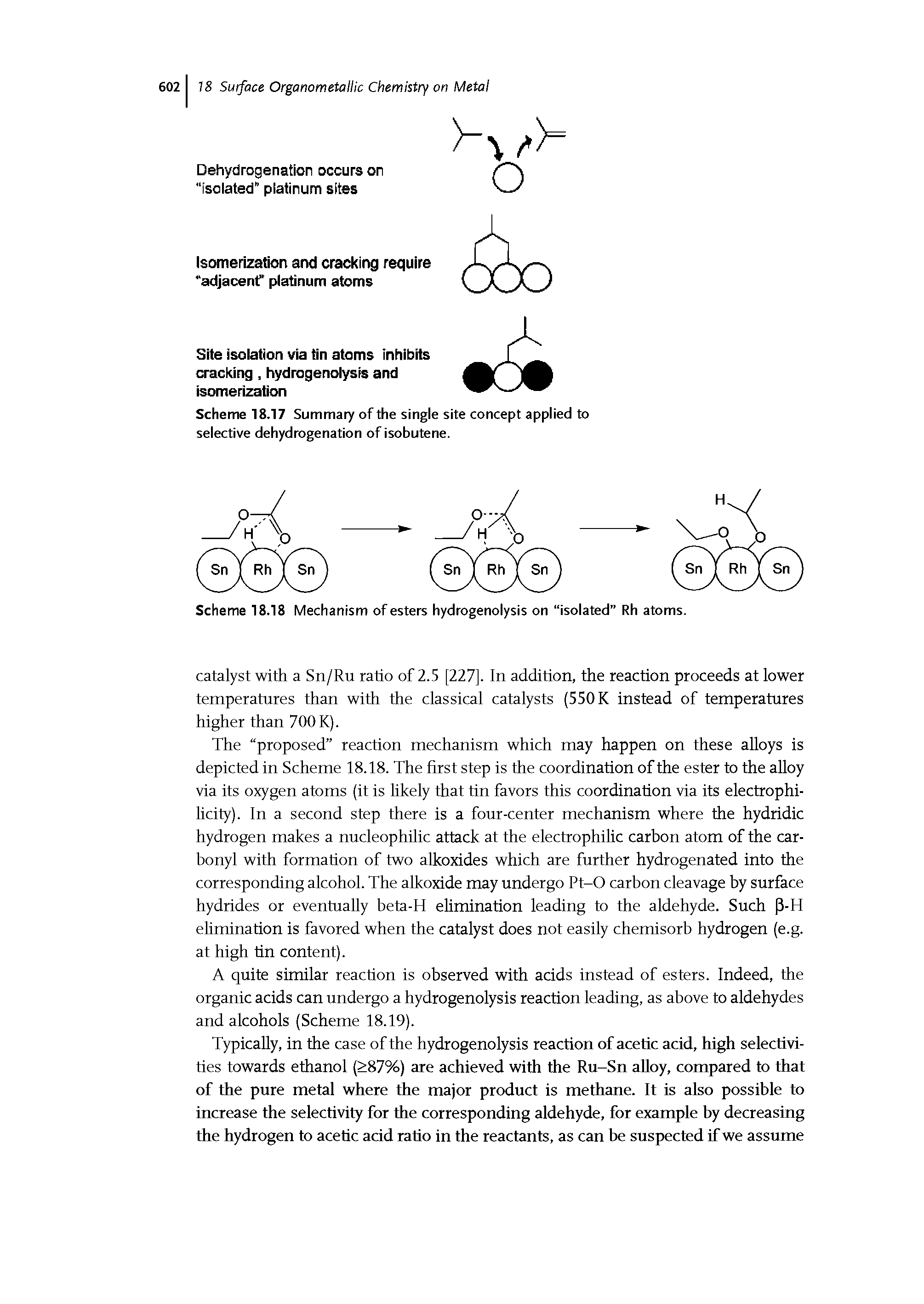 Scheme 18.17 Summary of the single site concept applied to selective dehydrogenation of isobutene.