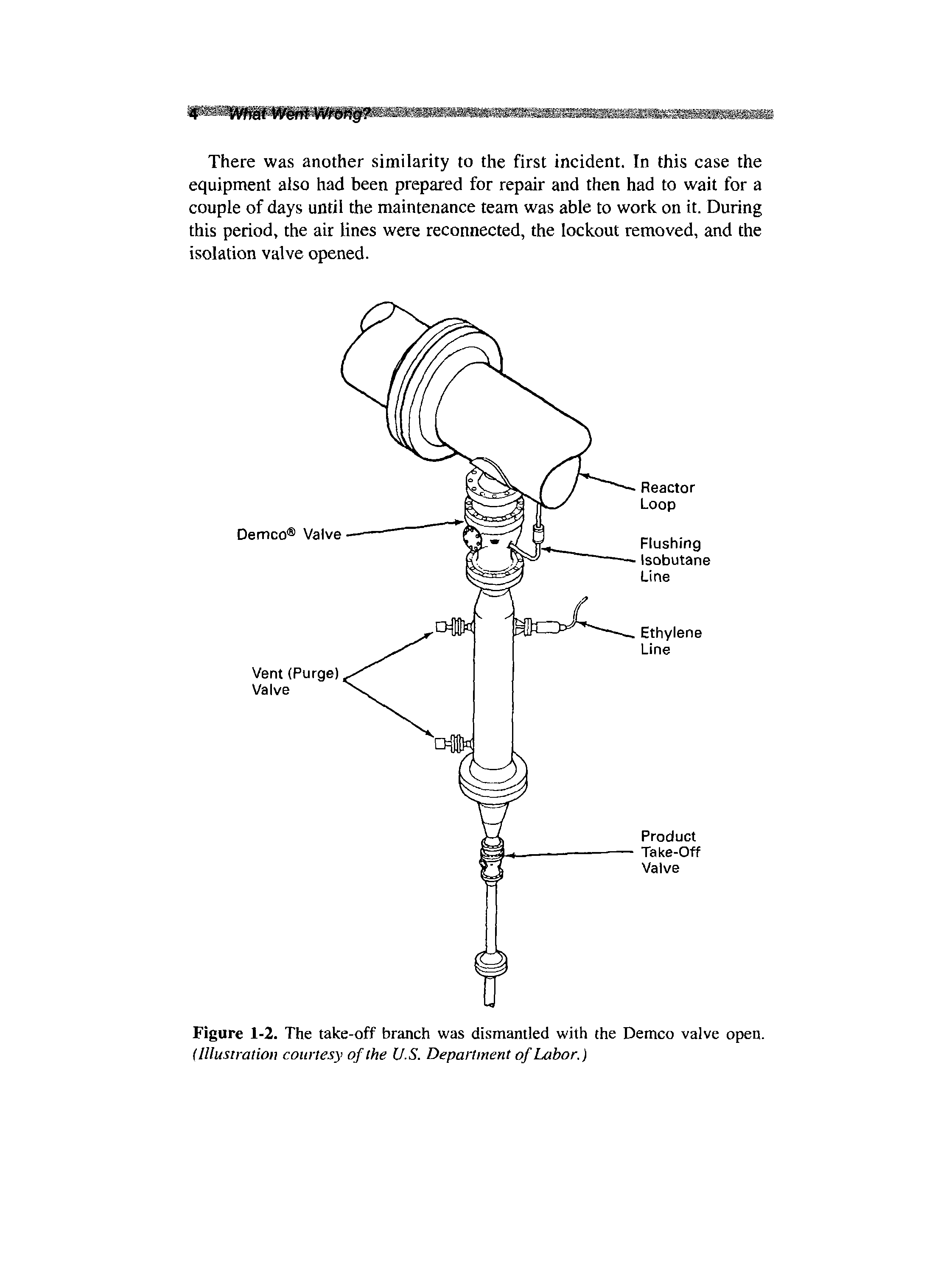 Figure 1-2. The take-off branch was dismantled with the Demco valve open. (Illustration courtesy of the U.S. Department of Labor.)...