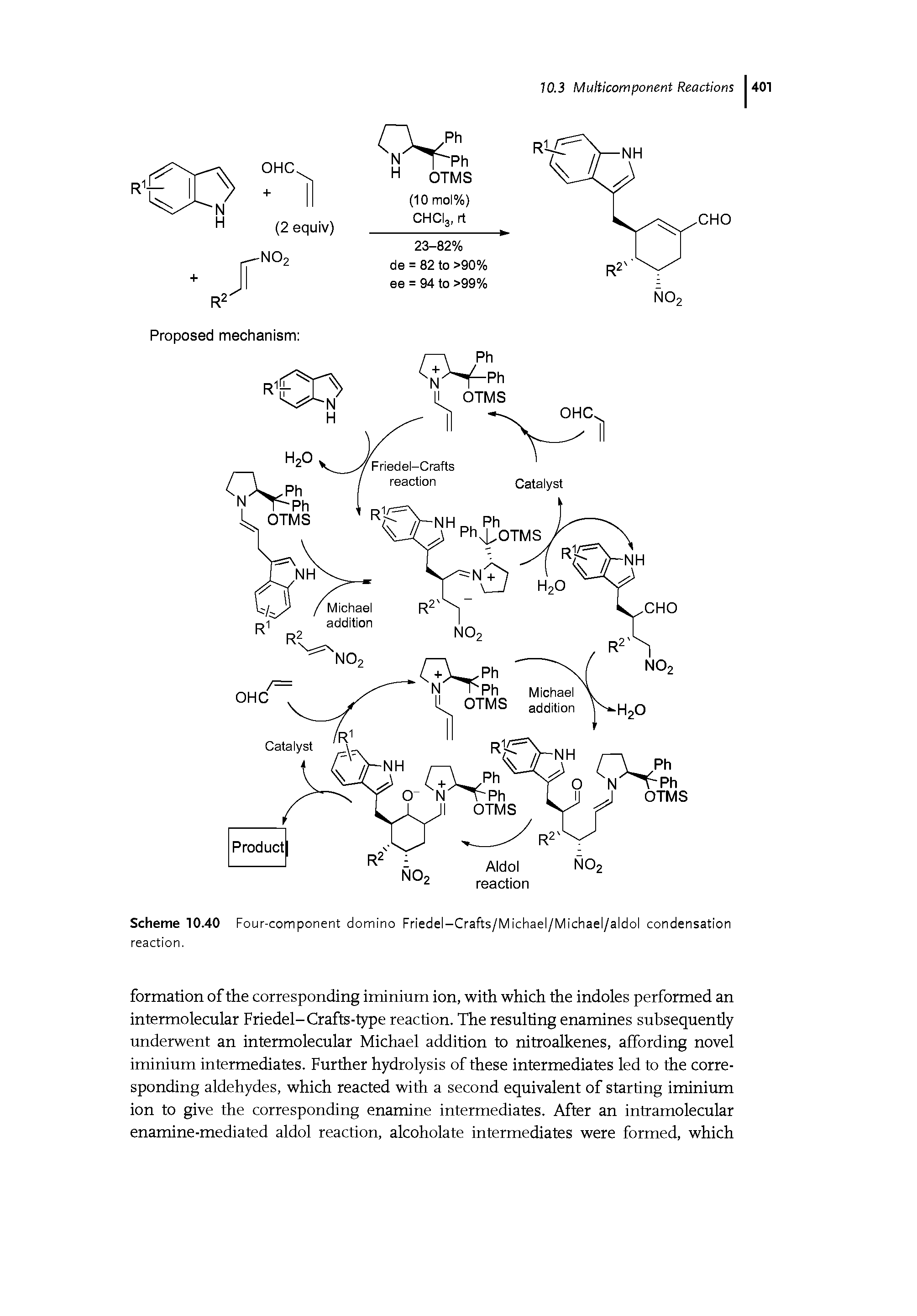 Scheme 10.40 Four-component domino Friedel-Crafts/Michael/Michael/aldol condensation reaction.