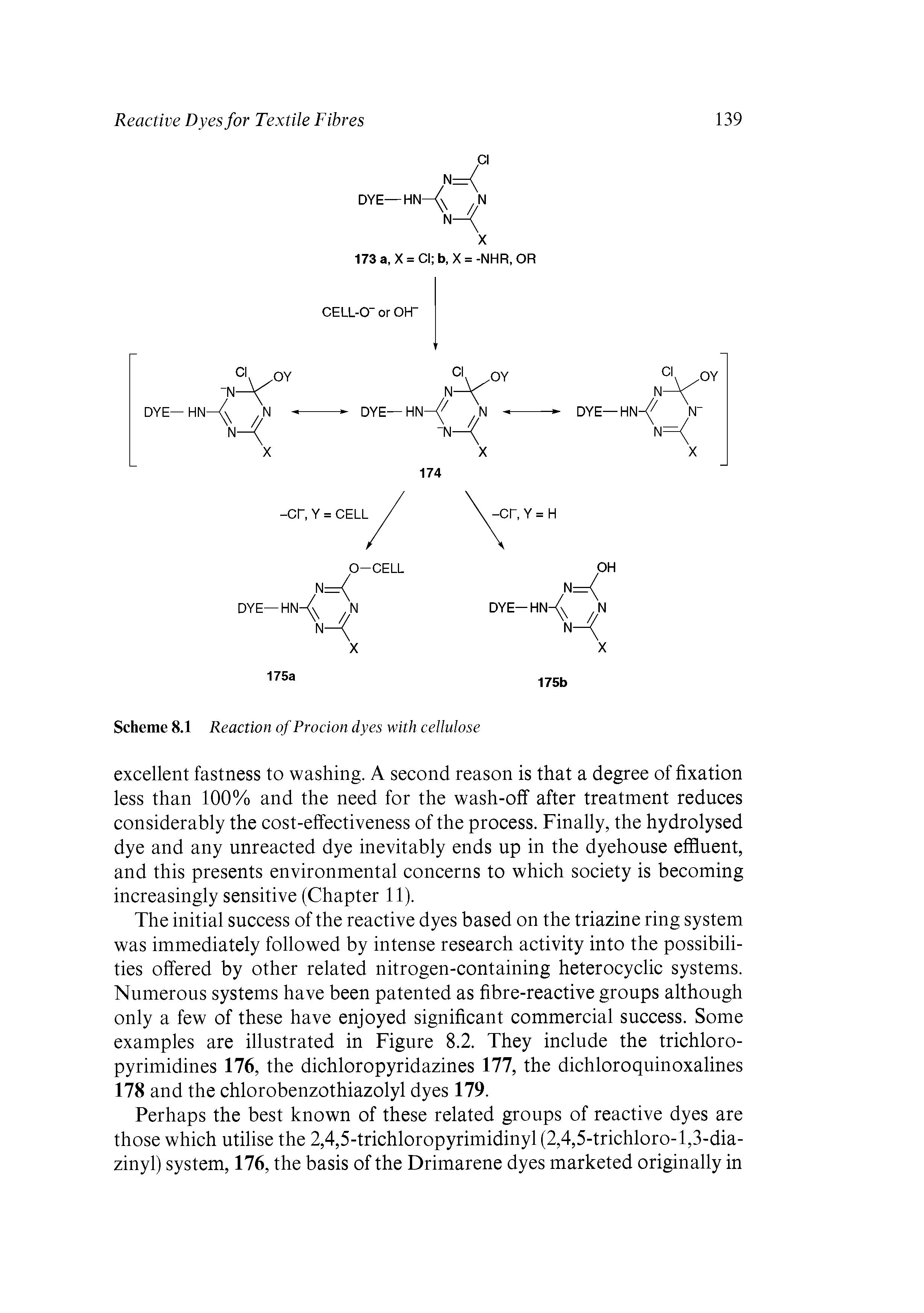 Scheme 8.1 Reaction of Procion dyes with cellulose...