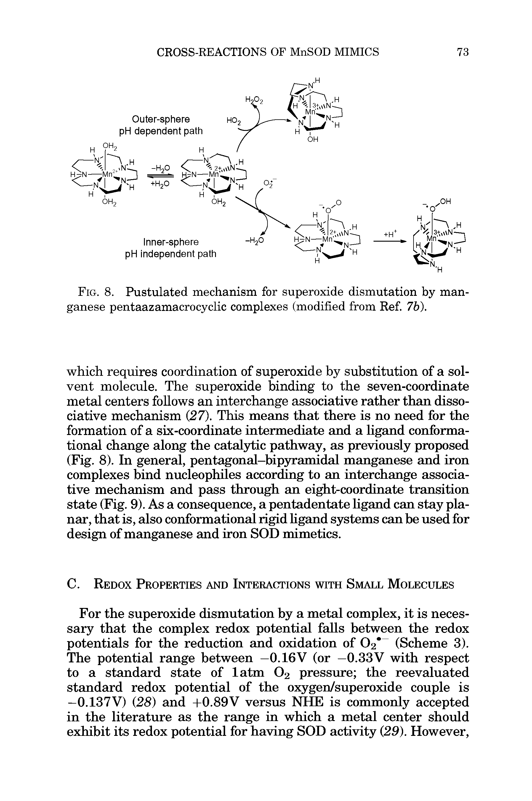 Fig. 8. Pustulated mechanism for superoxide dismutation by manganese pentaazamacrocyclic complexes (modified from Ref. 7b).