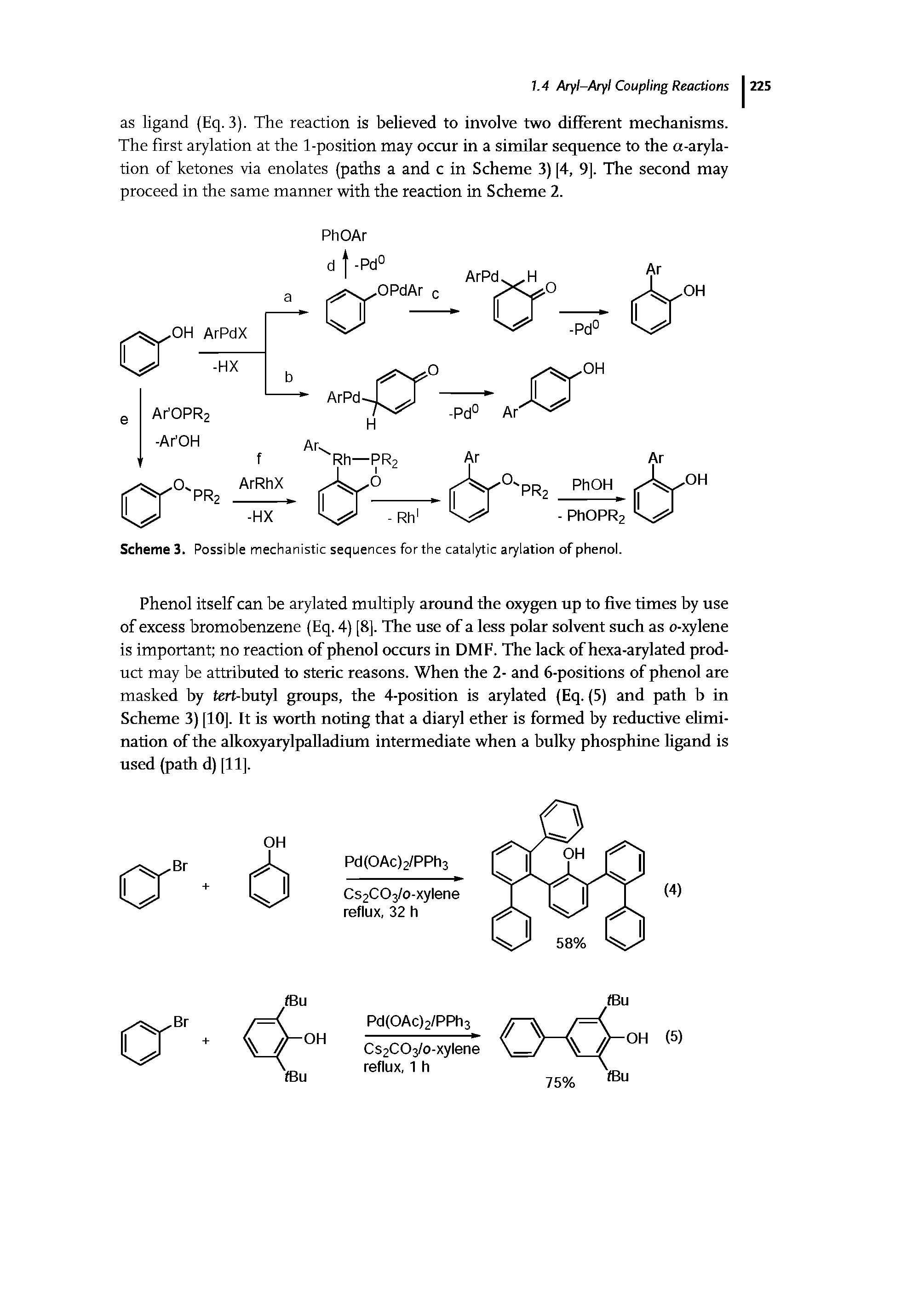 Scheme 3. Possible mechanistic sequences for the catalytic arylation of phenol.