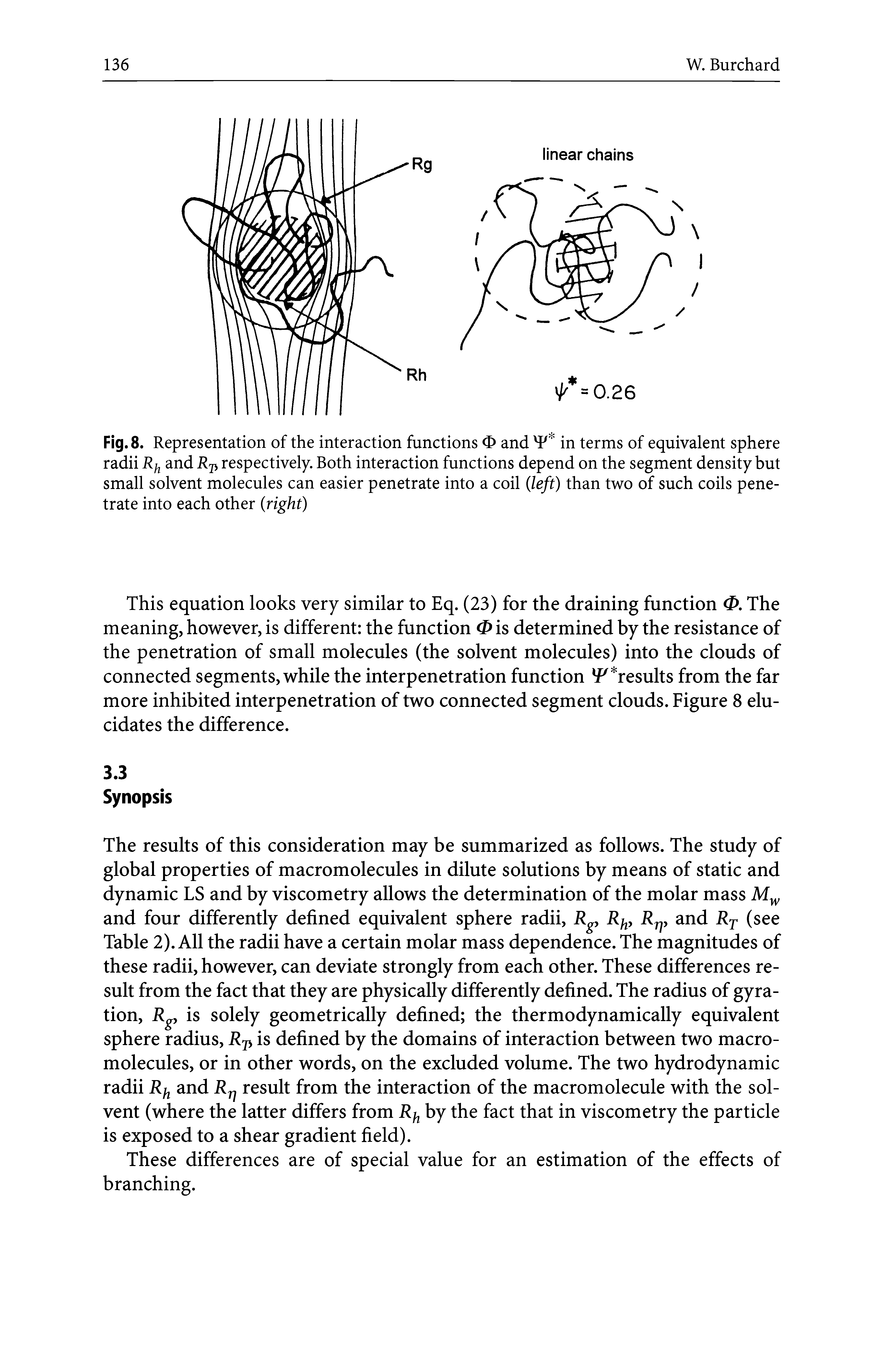 Table 2). All the radii have a certain molar mass dependence. The magnitudes of these radii, however, can deviate strongly from each other. These differences result from the fact that they are physically differently defined. The radius of gyration, R, is solely geometrically defined the thermodynamically equivalent sphere radius, R-p is defined by the domains of interaction between two macromolecules, or in other words, on the excluded volume. The two hydrodynamic radii R and R result from the interaction of the macromolecule with the solvent (where the latter differs from R by the fact that in viscometry the particle is exposed to a shear gradient field).