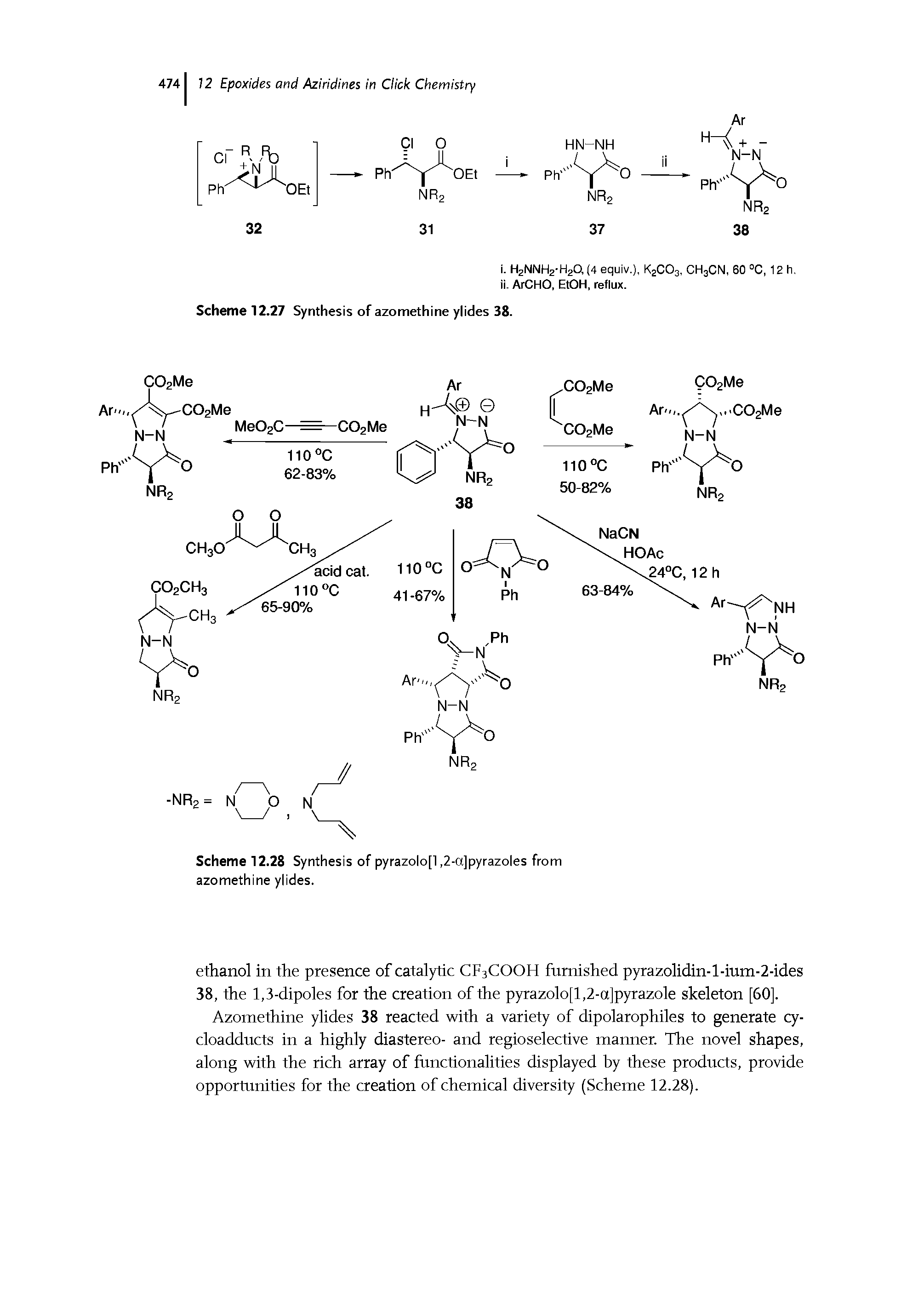 Scheme 12.28 Synthesis of pyrazolo[l, 2-a]pyrazoles from azomethine ylides.