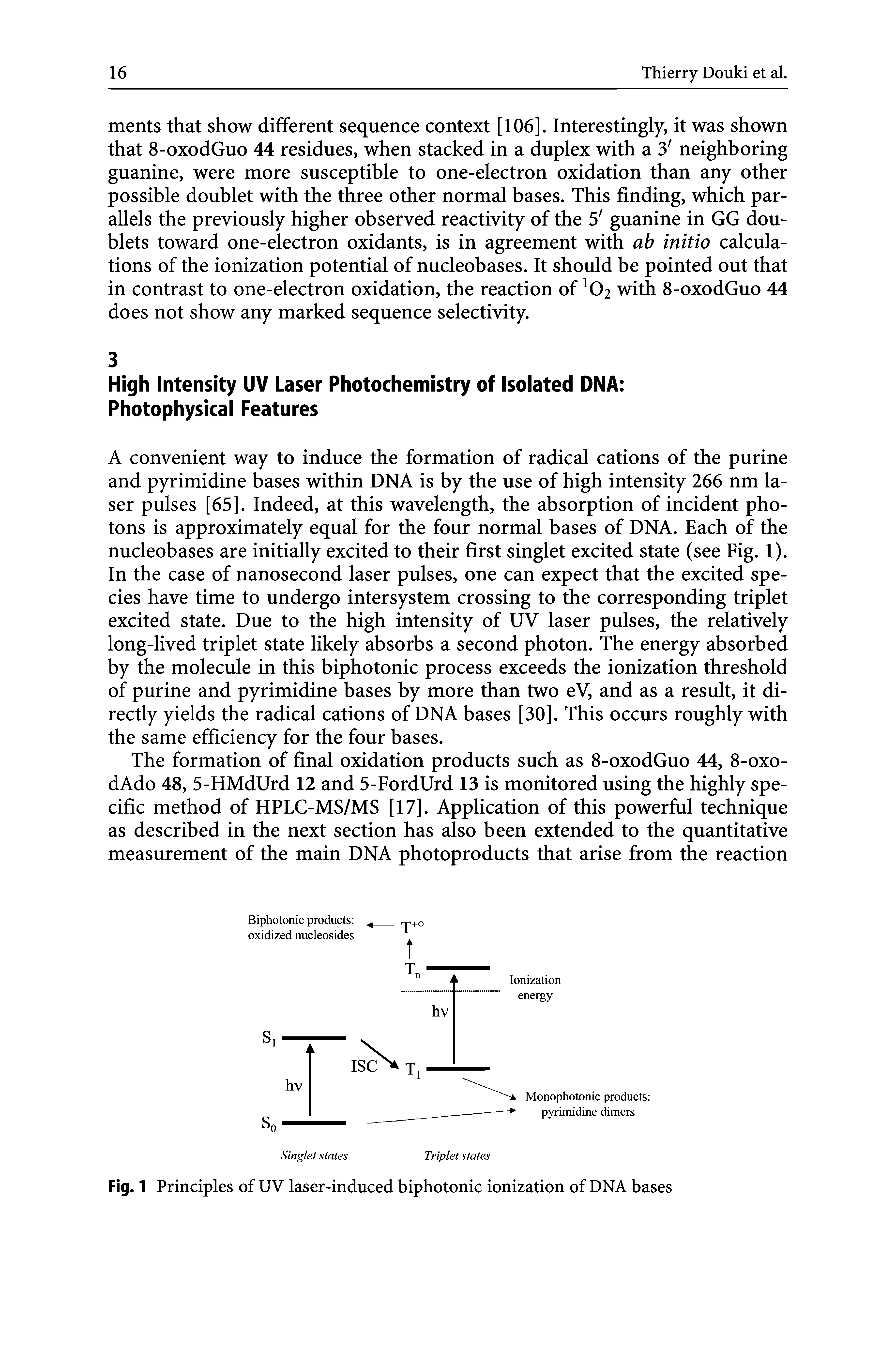 Fig. 1 Principles of UV laser-induced biphotonic ionization of DNA bases...