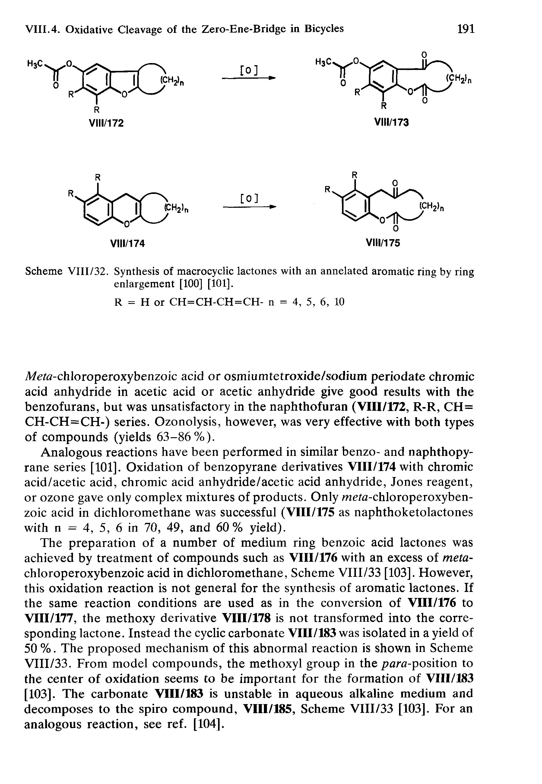 Scheme VIII/32. Synthesis of macrocyclic lactones with an annelated aromatic ring by ring enlargement [100] [101].