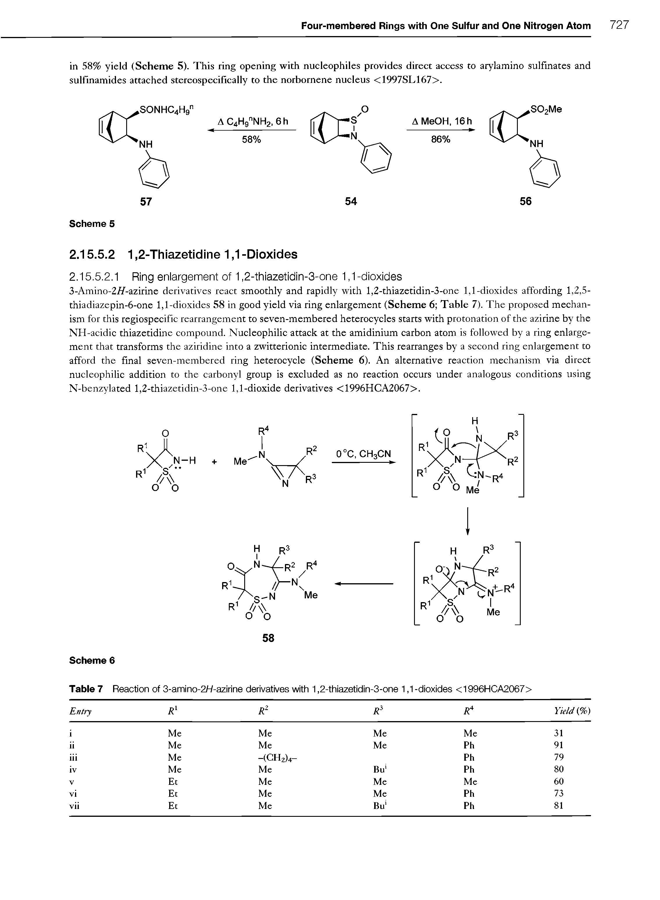 Table 7 Reaction of 3-amino-2H-azirine derivatives with 1,2-thiazetidin-3-one 1,1-dioxides <1996HCA2067>...