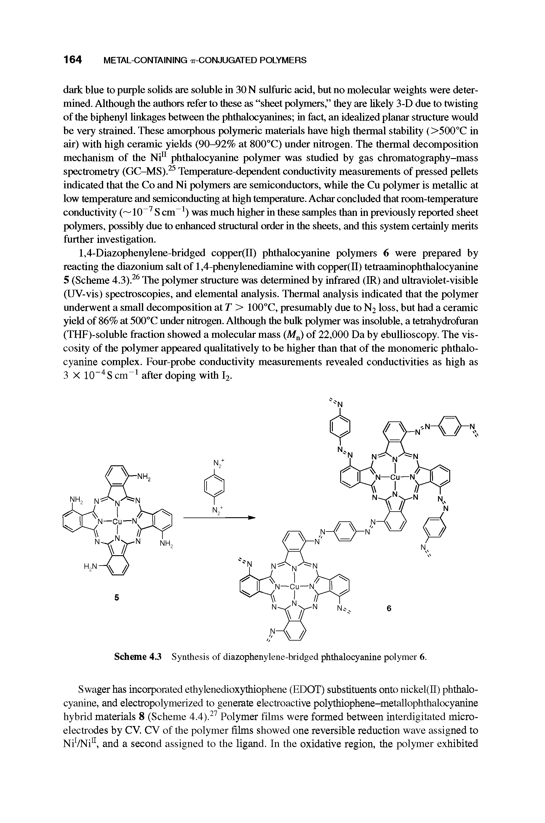 Scheme 4.3 Synthesis of diazophenylene-bridged phthalocyanine polymer 6.