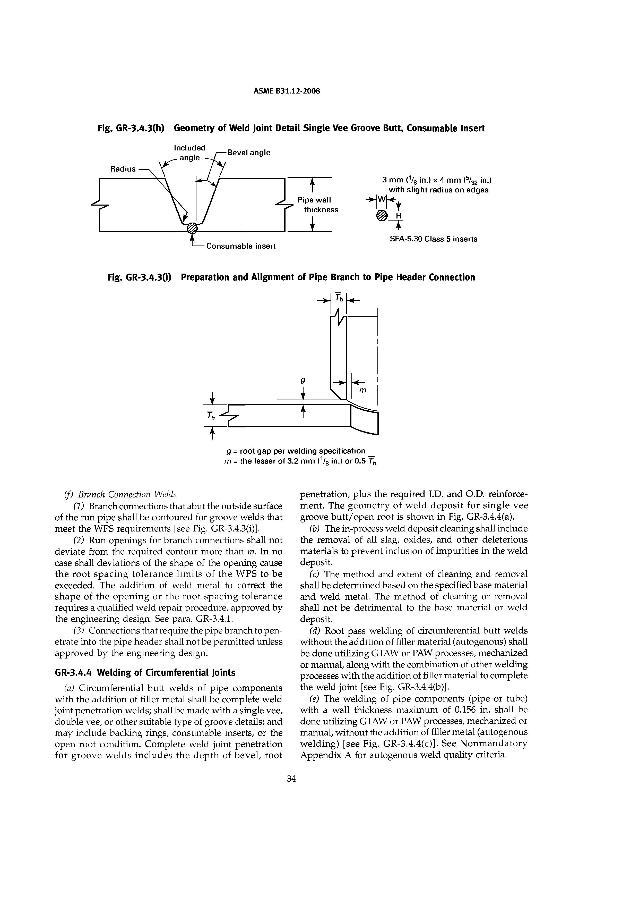 Fig. GR-3.4.3(i) Preparation and Alignment of Pipe Branch to Pipe Header Connection...