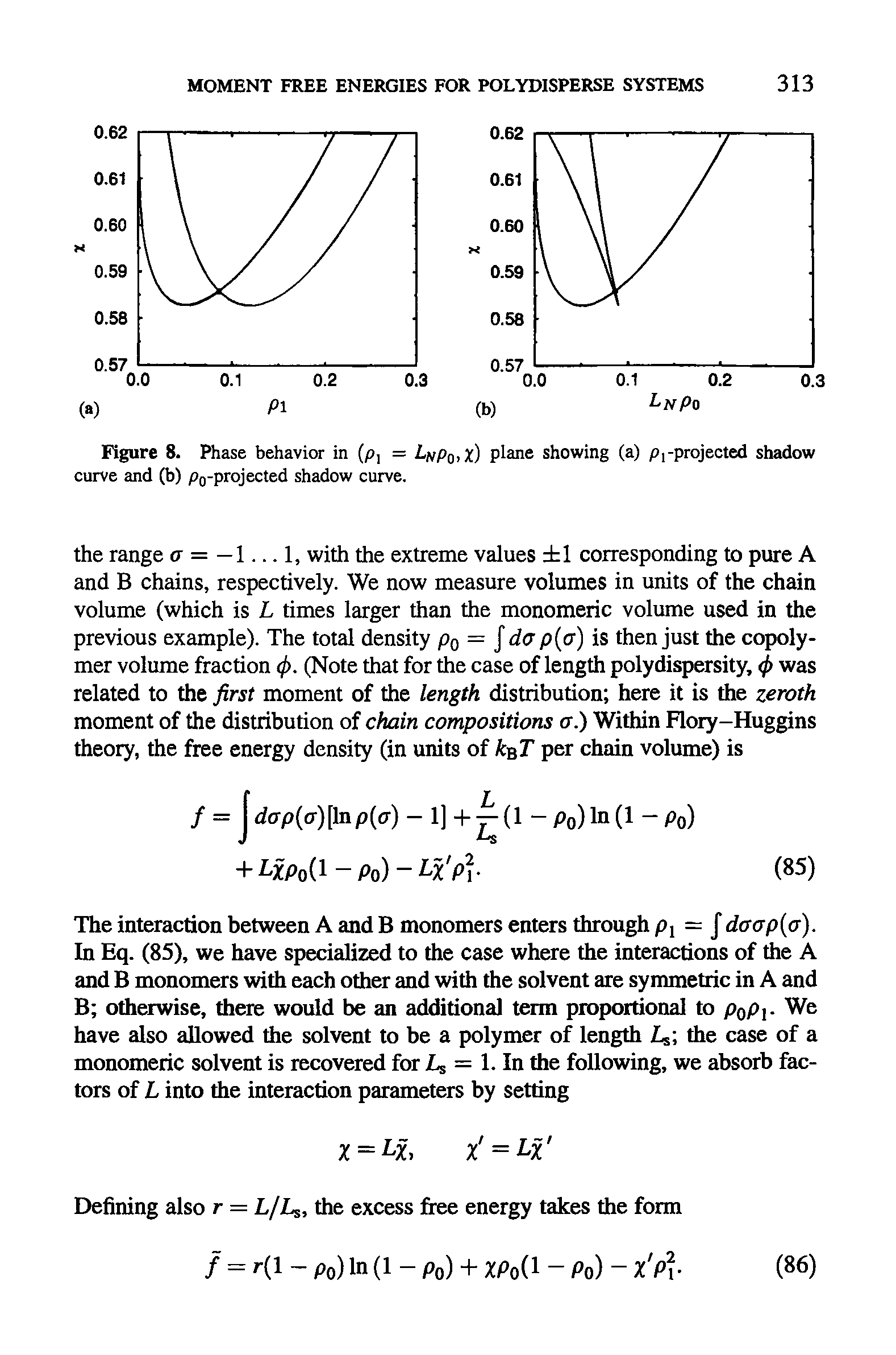 Figure 8. Phase behavior in (p, = curve and (b) p0-projected shadow curve.