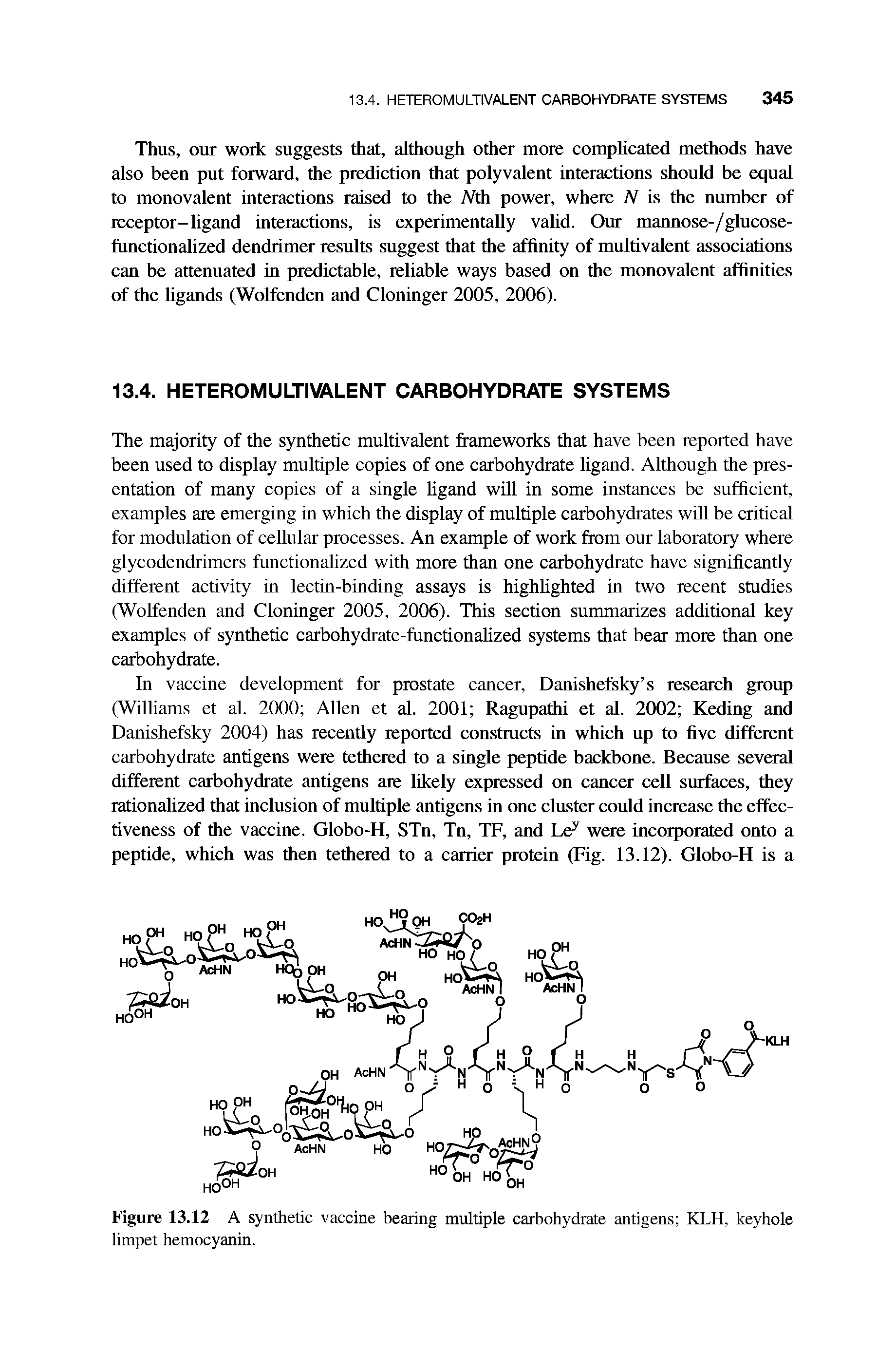Figure 13.12 A synthetic vaccine bearing multiple carbohydrate antigens KLH, keyhole limpet hemocyanin.
