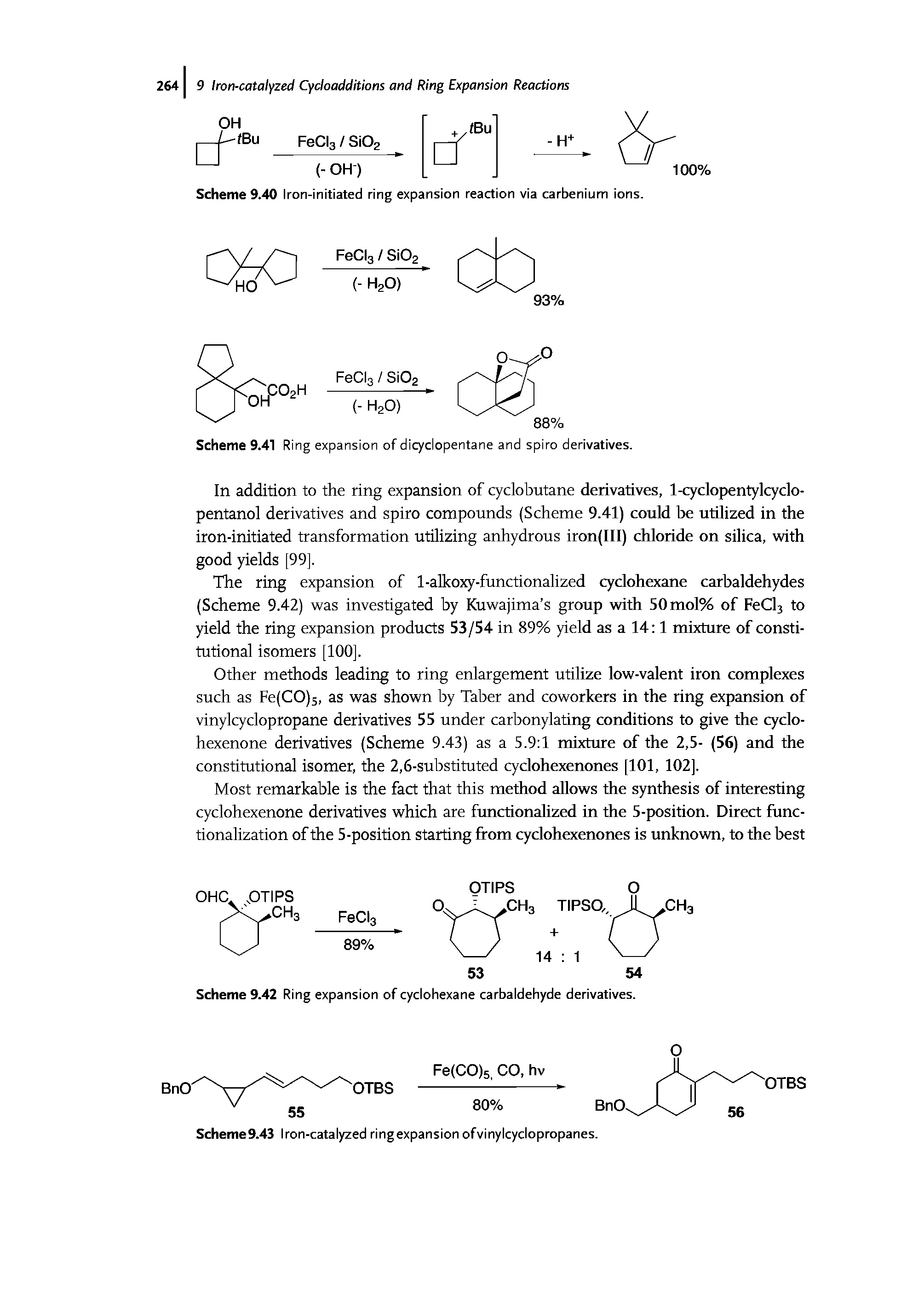 Scheme 9.40 Iron-initiated ring expansion reaction via carbenium ions.