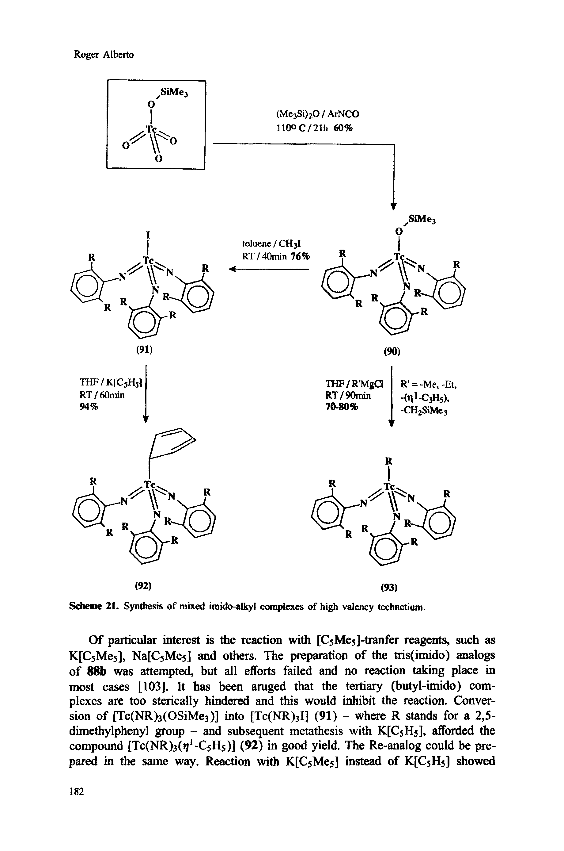 Scheme 21. Synthesis of mixed imido-aikyi complexes of high valency technetium.
