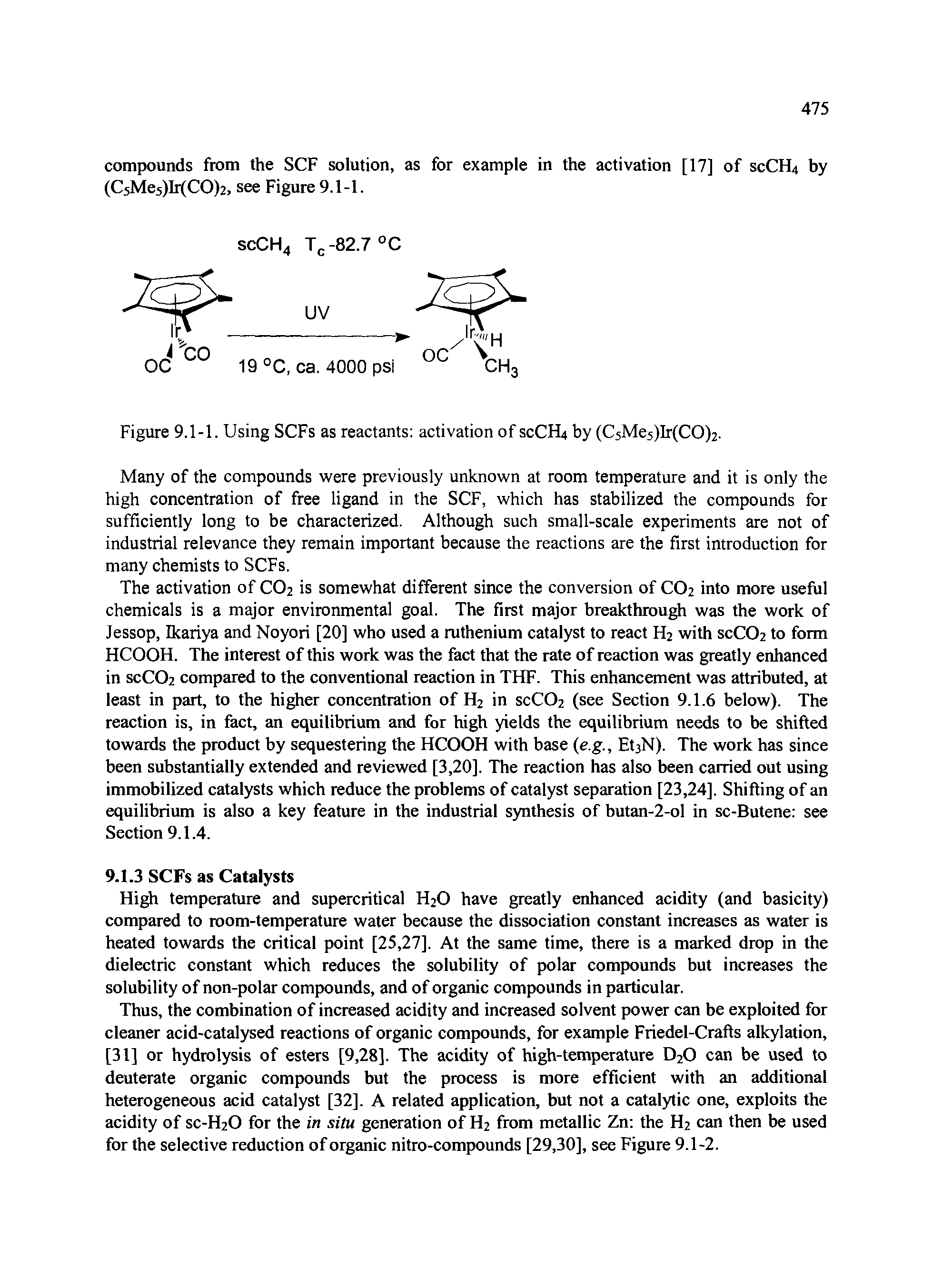 Figure 9.1-1. Using SCFs as reactants activation of scCH4 by (C5Me5)Ir(CO)2-...