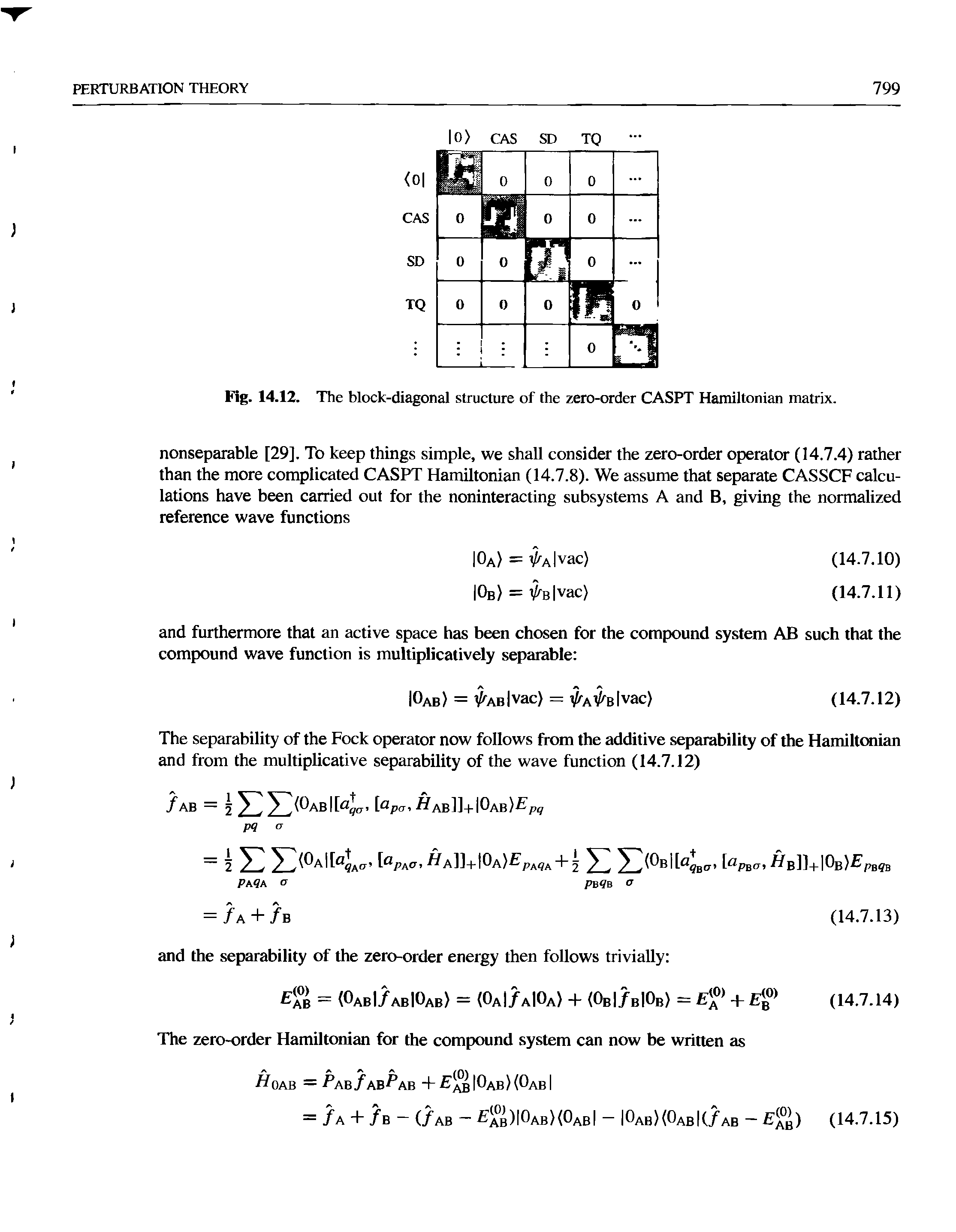 Fig. 14.12. The block-diagonal structure of the zero-order CASPT Hamiltonian matrix.