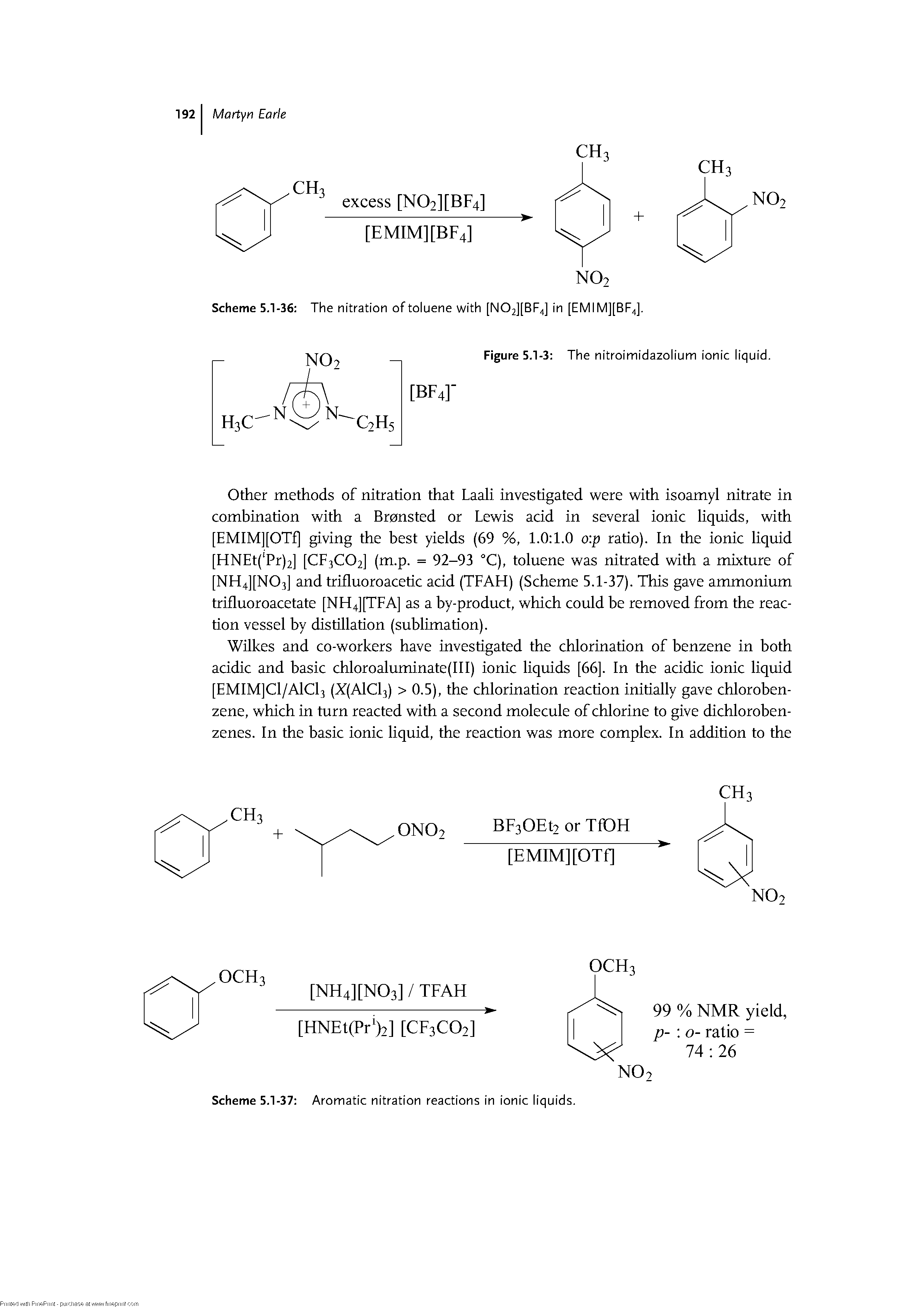 Scheme 5.1-37 Aromatic nitration reactions in ionic liquids.