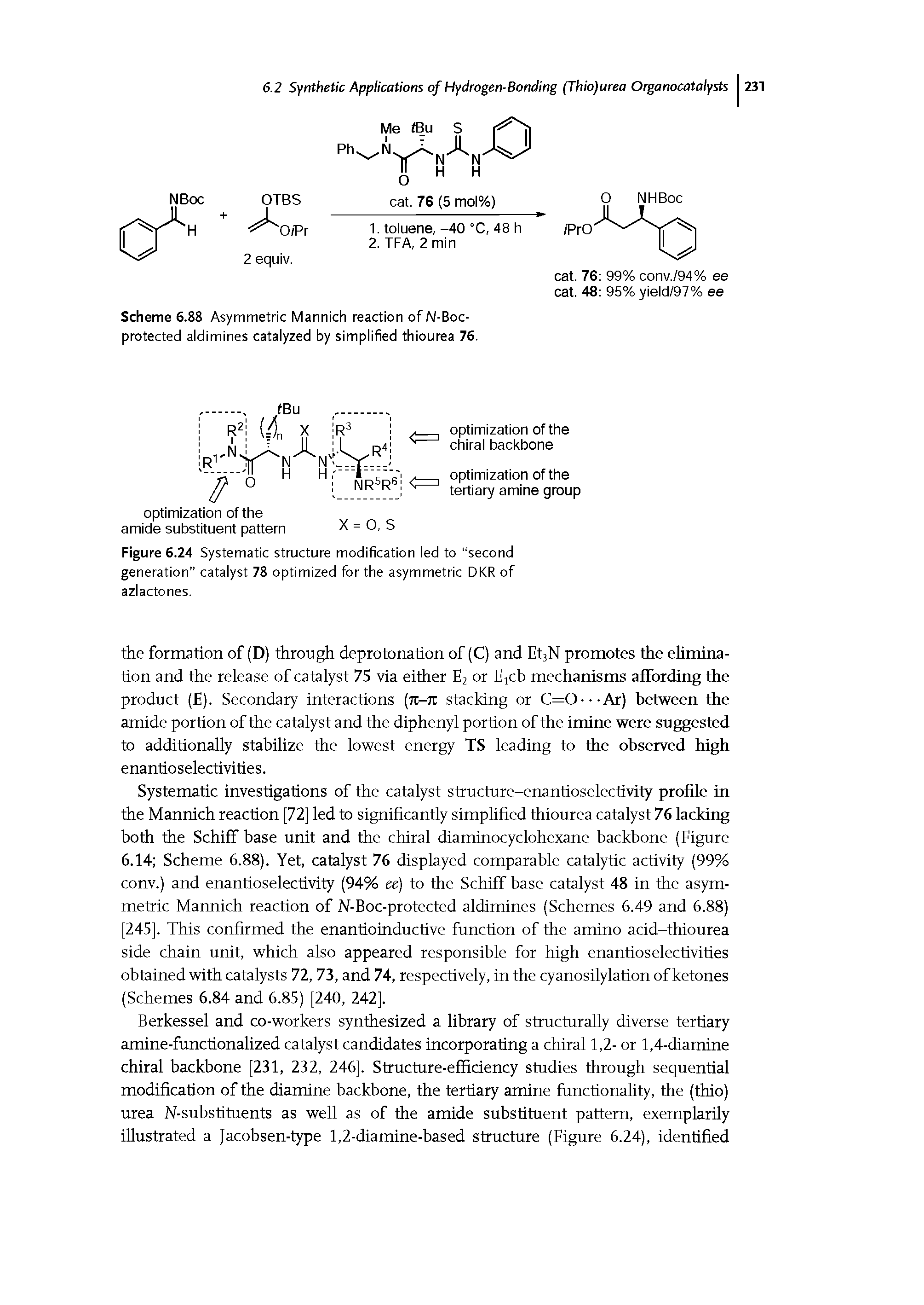 Scheme 6.88 Asymmetric Mannich reaction of N-Boc-protected aldimines catalyzed by simplified thiourea 76.
