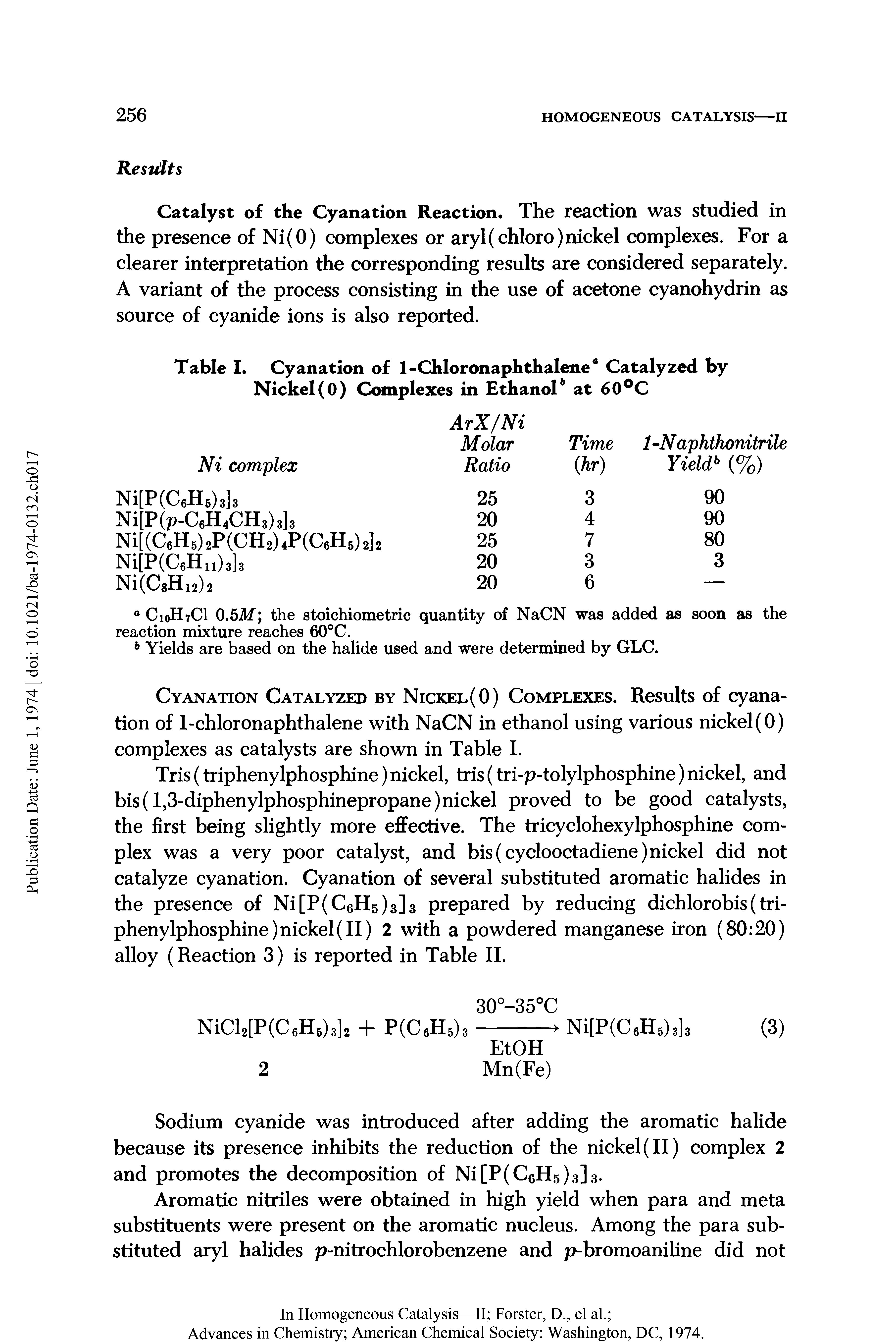 Table I. Cyanation of l-Chloronaphthalene° Catalyzed by Nickel(0) Complexes in Ethanol6 at 60°C...