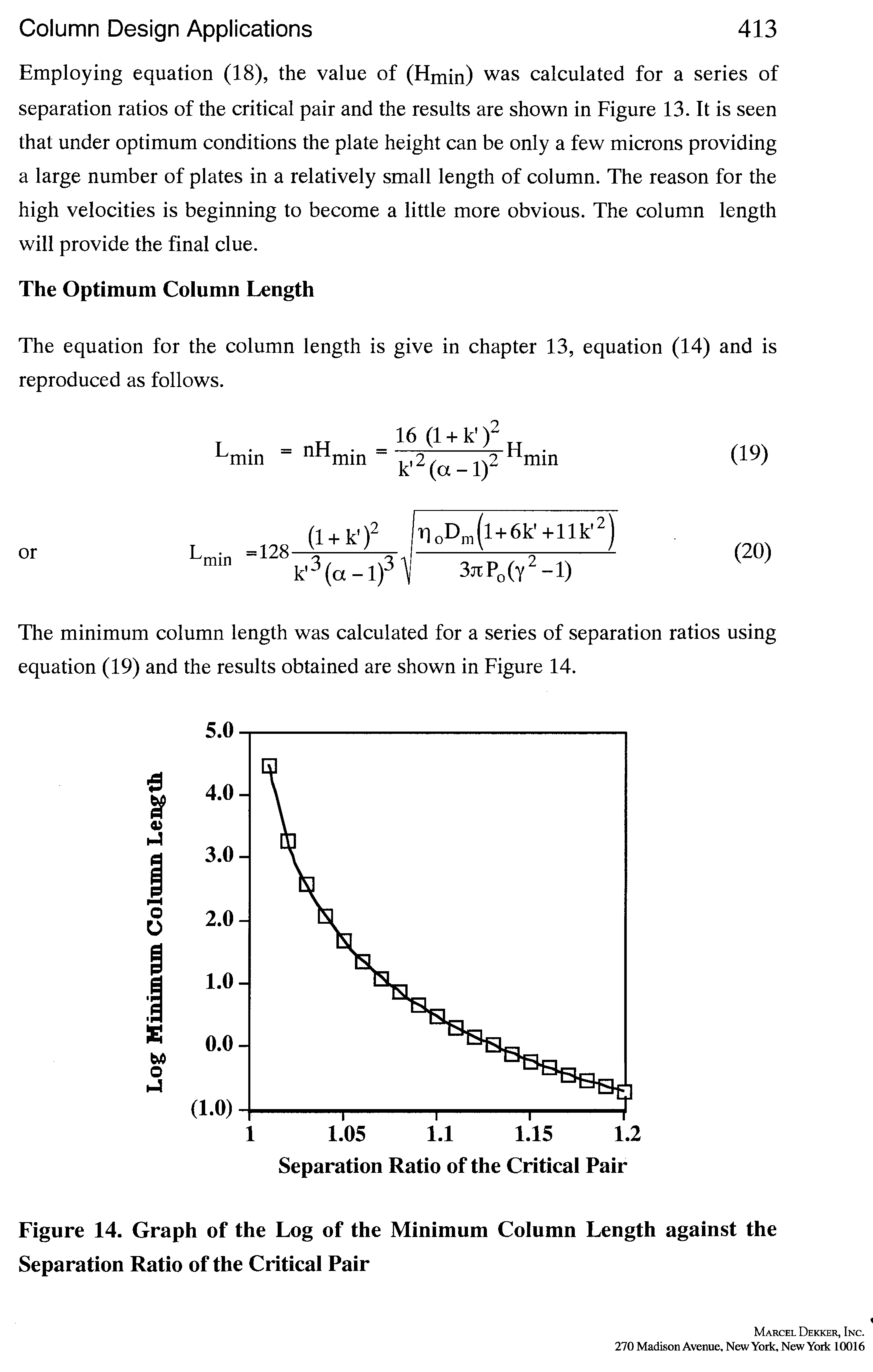 Figure 14. Graph of the Log of the Minimum Column Length against the Separation Ratio of the Critical Pair...