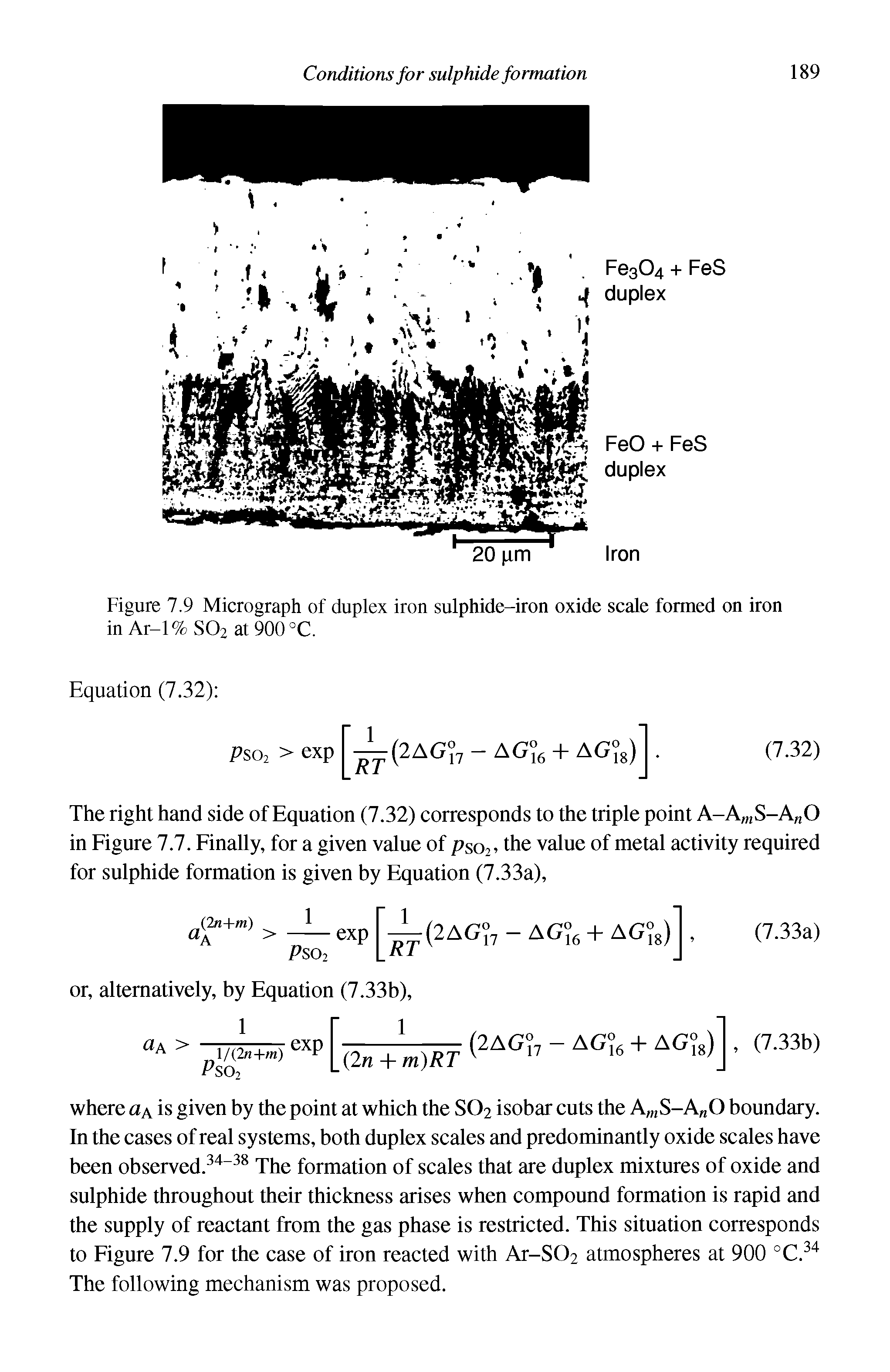 Figure 7.9 Micrograph of duplex iron sulphide-iron oxide scale formed on iron...