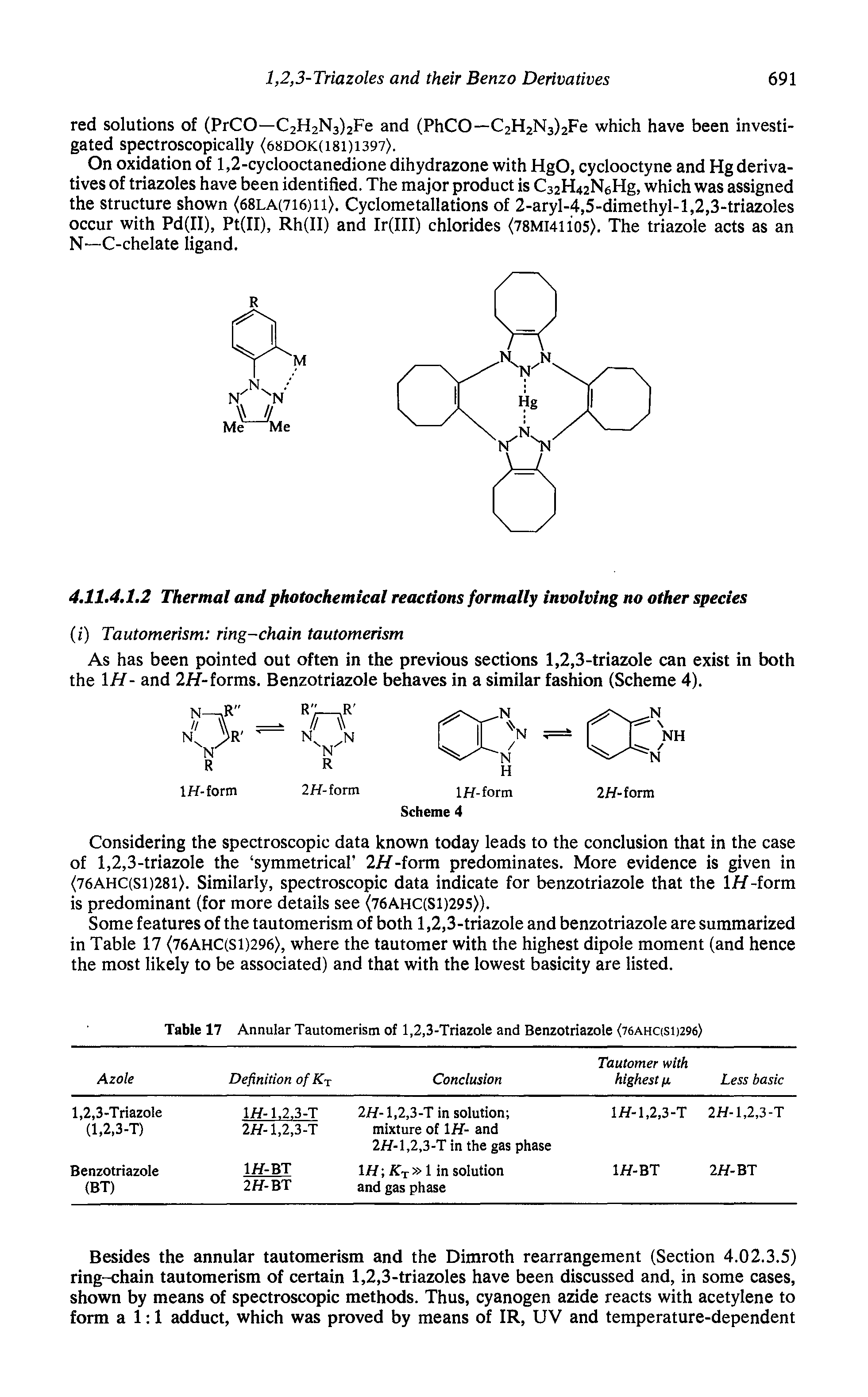 Table 17 Annular Tautomerism of 1,2,3-Triazole and Benzotriazole 76Ahc(S1)296>...