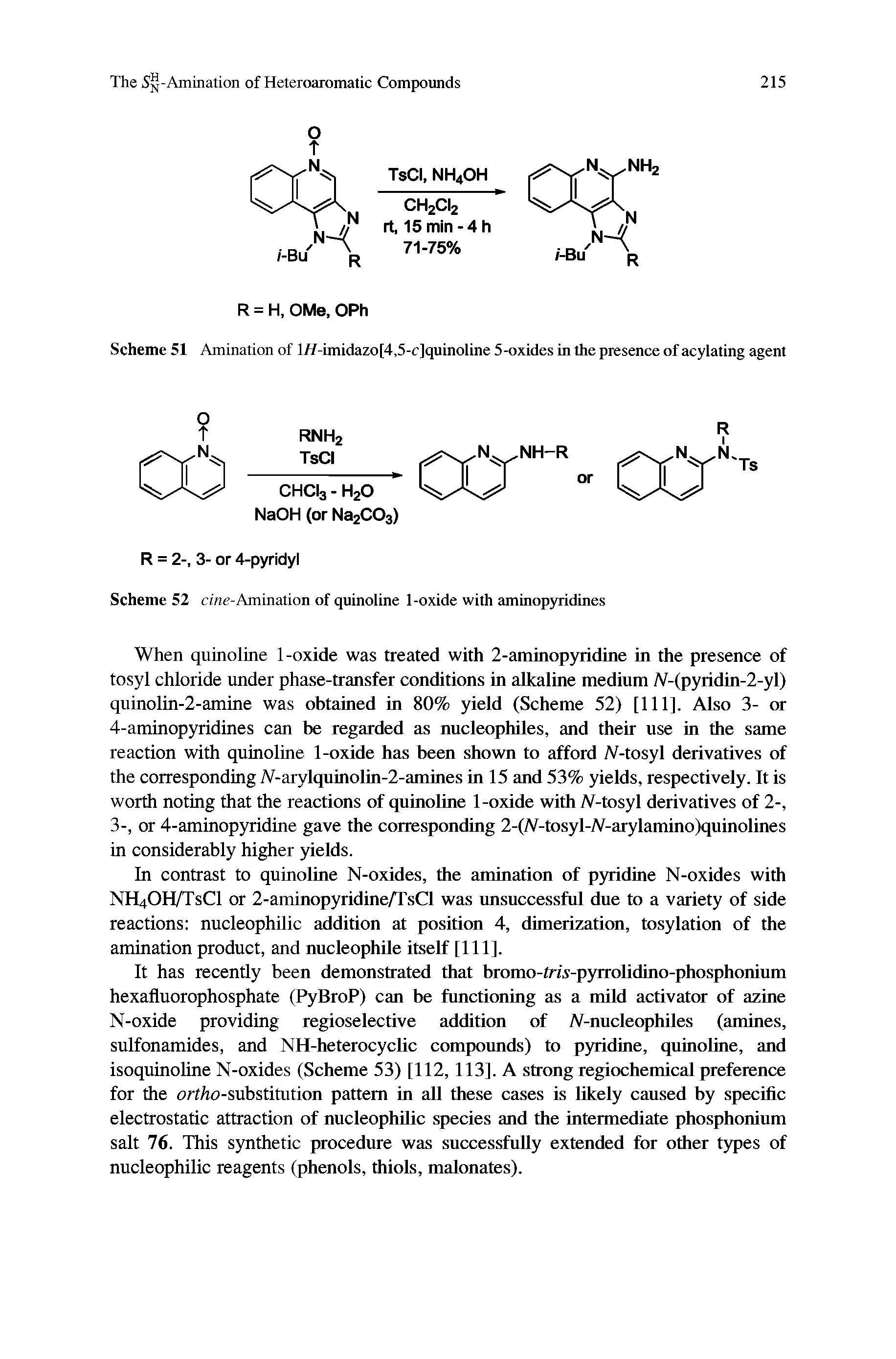 Scheme 51 Amination of l//-imidazo[4,5-c]quinoline 5-oxides in the presence of acylating agent...