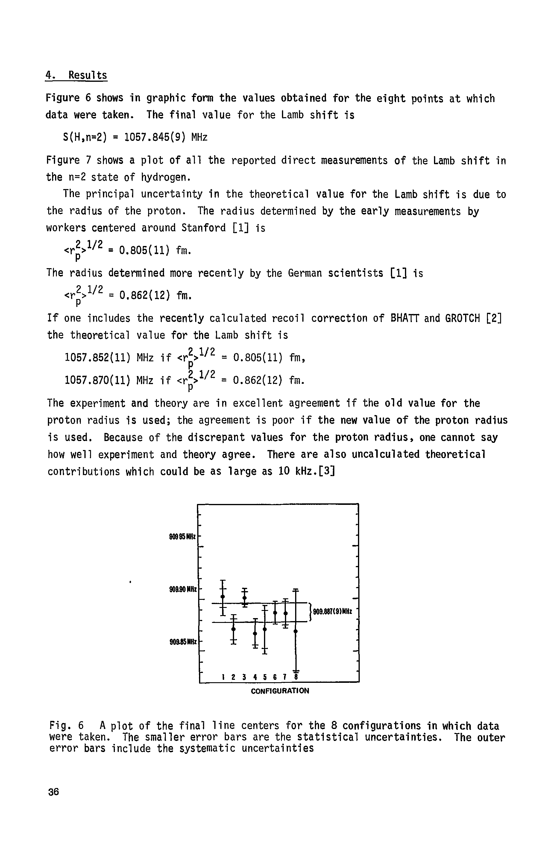 Fig. 6 A plot of the final line centers for the 8 configurations in which data were taken. The smaller error bars are the statistical uncertainties. The outer error bars include the systematic uncertainties...