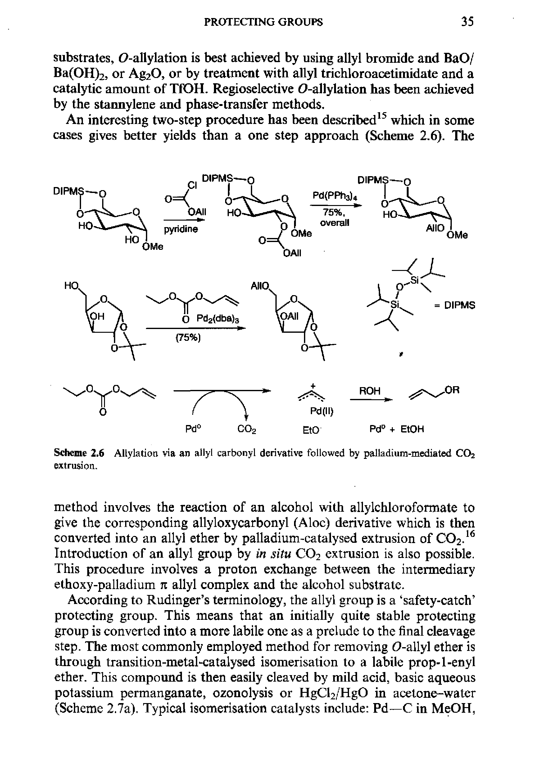 Scheme 2.6 Allylatioti via an allyl carbonyl derivative followed by palladium-mediated CO2 extrusion.