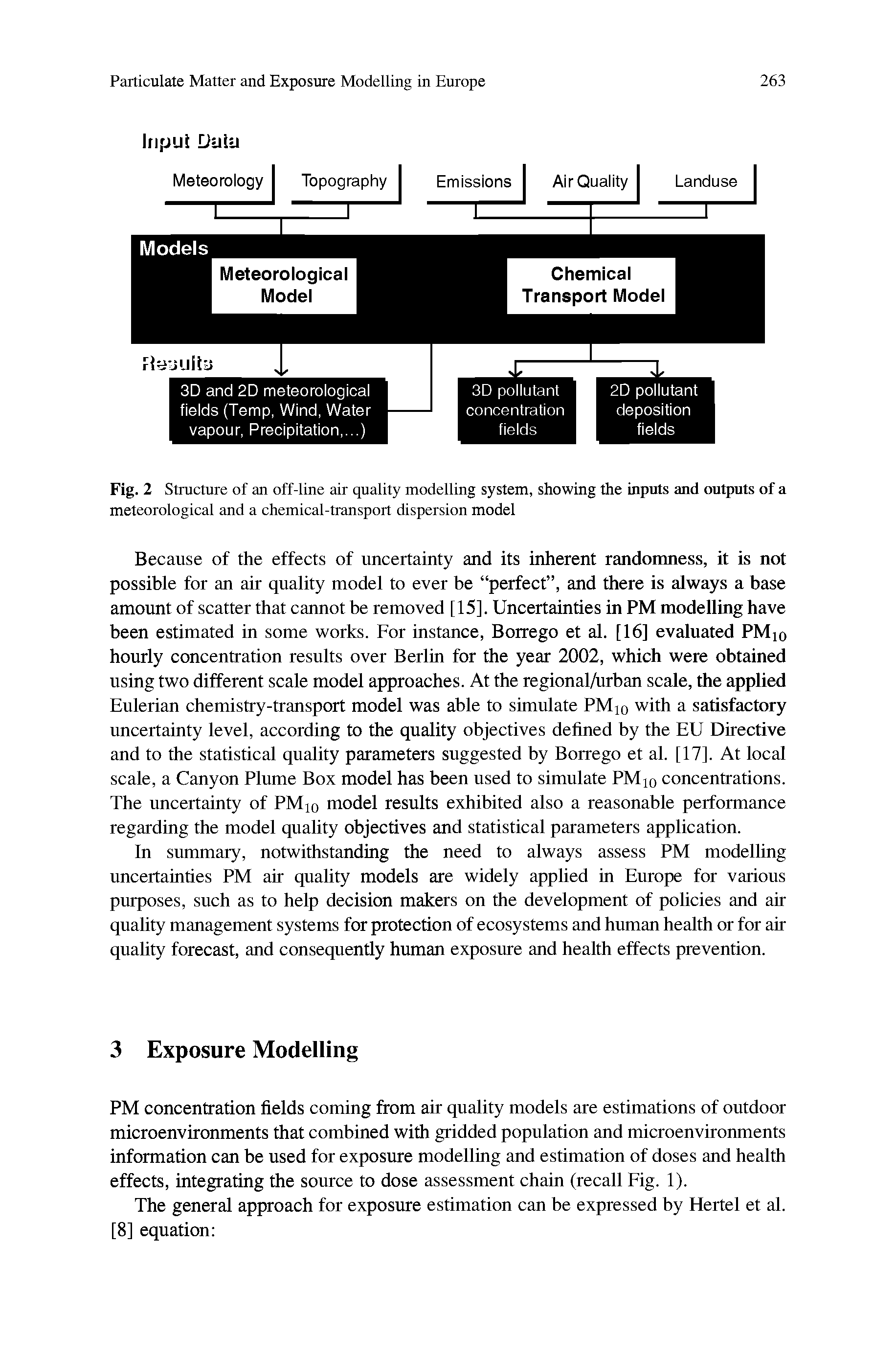 Fig. 2 Structure of an off-line air quality modelling system, showing the inputs and outputs of a meteorological and a chemical-transport dispersion model...