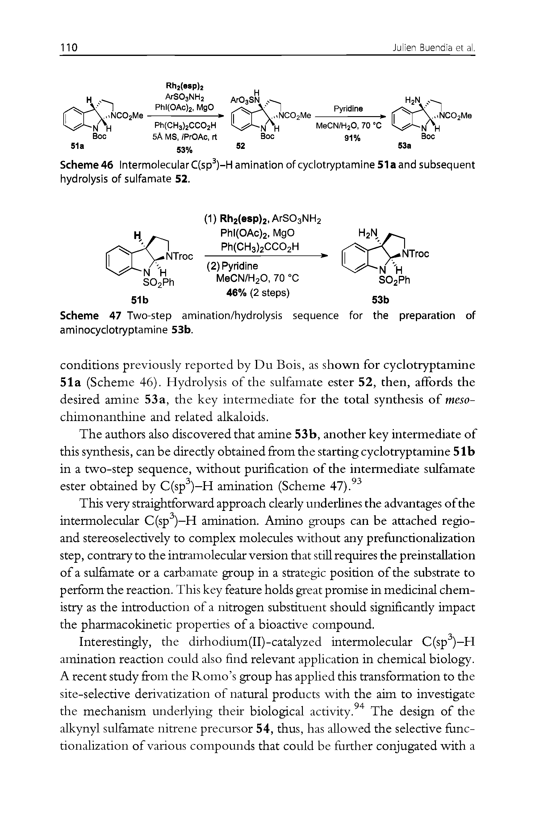 Scheme 47 Two-step amination/hydrolysis sequence for aminocyclotryptamine 53b.