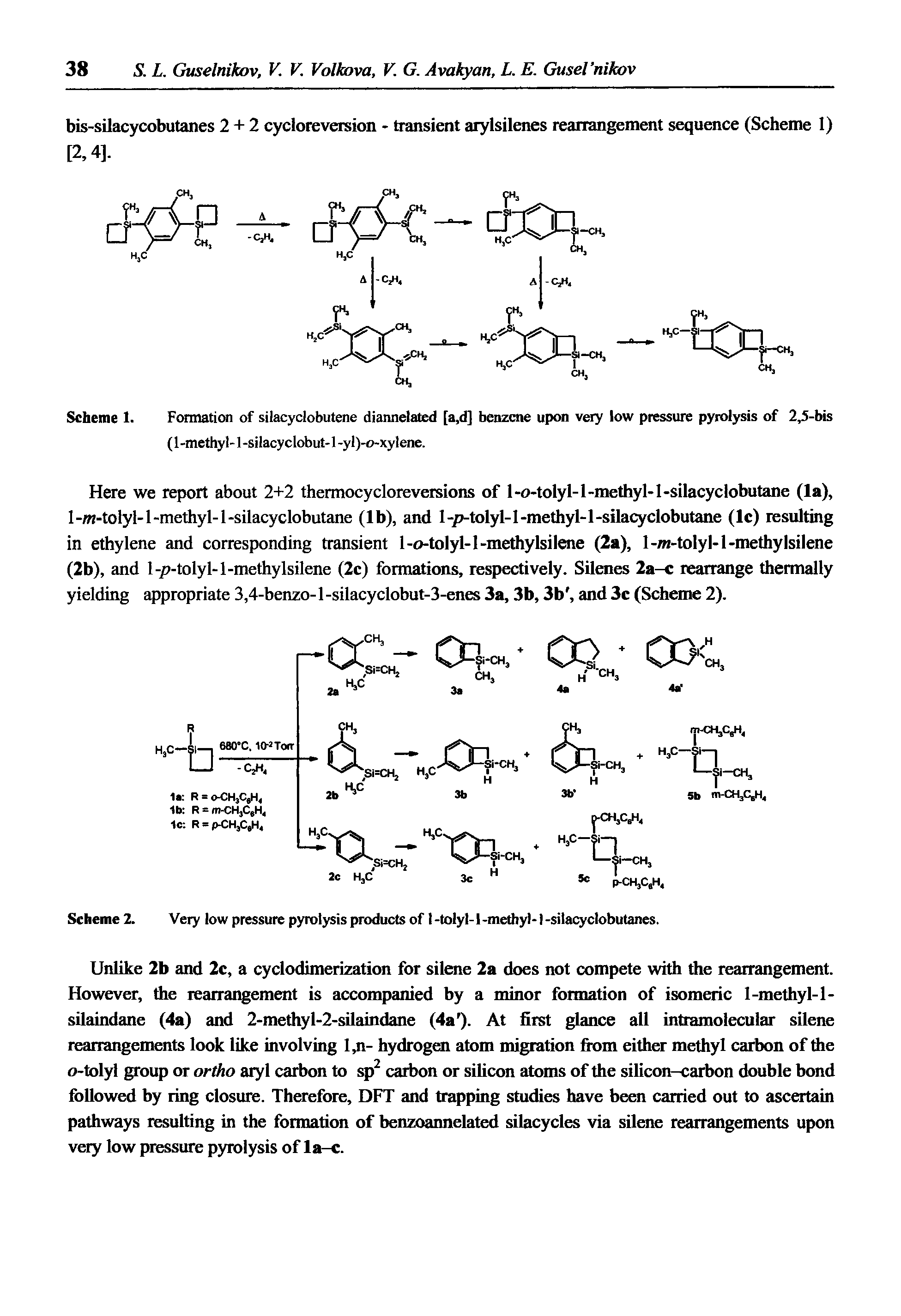 Scheme 2. Very low pressure pyrolysis products of 1 -tolyl-1 -methyl-1 -silacyclobutanes.
