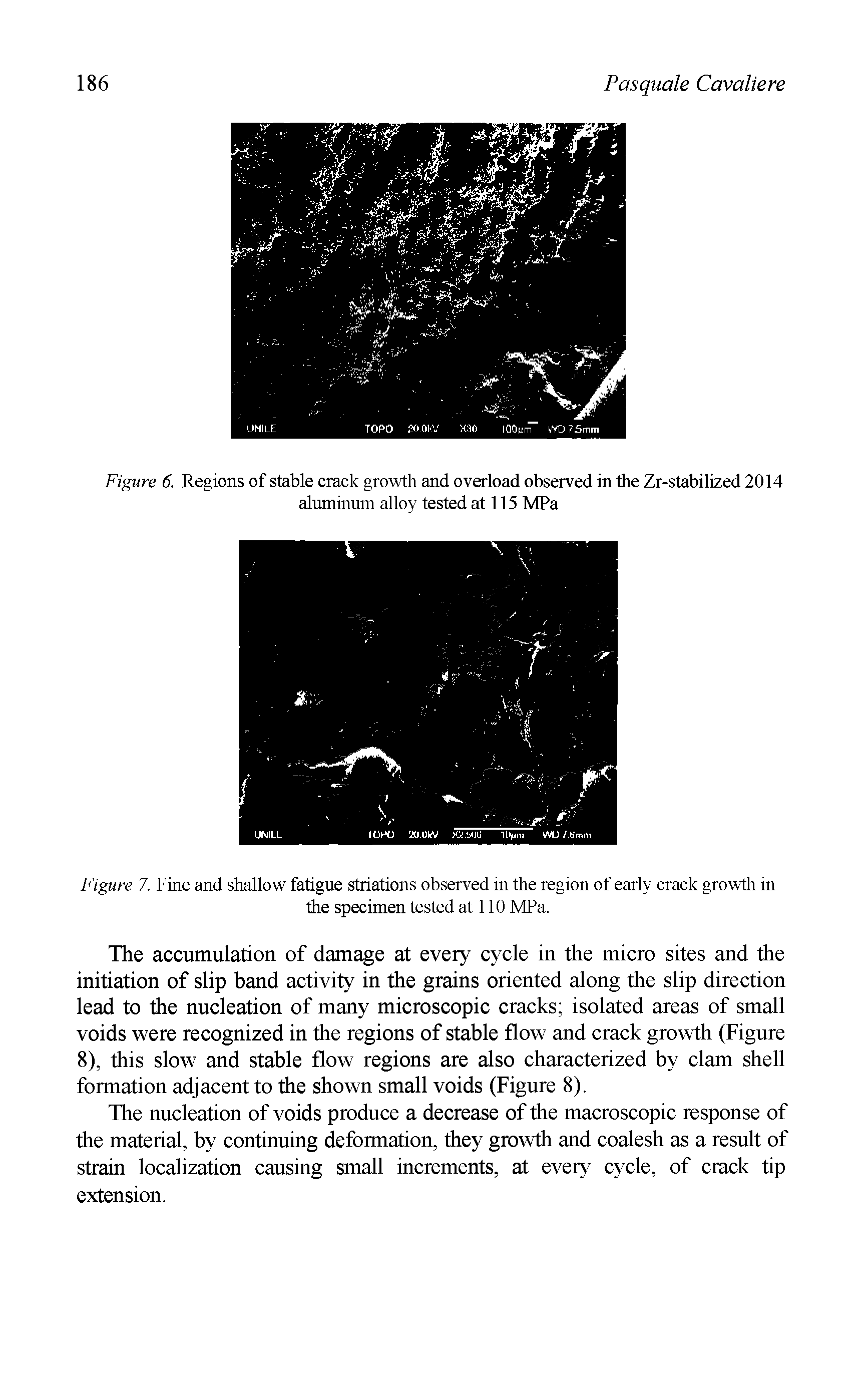 Figure 6. Regions of stable crack growth and overload observed in the Zr-stabilized 2014 aluminum alloy tested at 115 MPa...