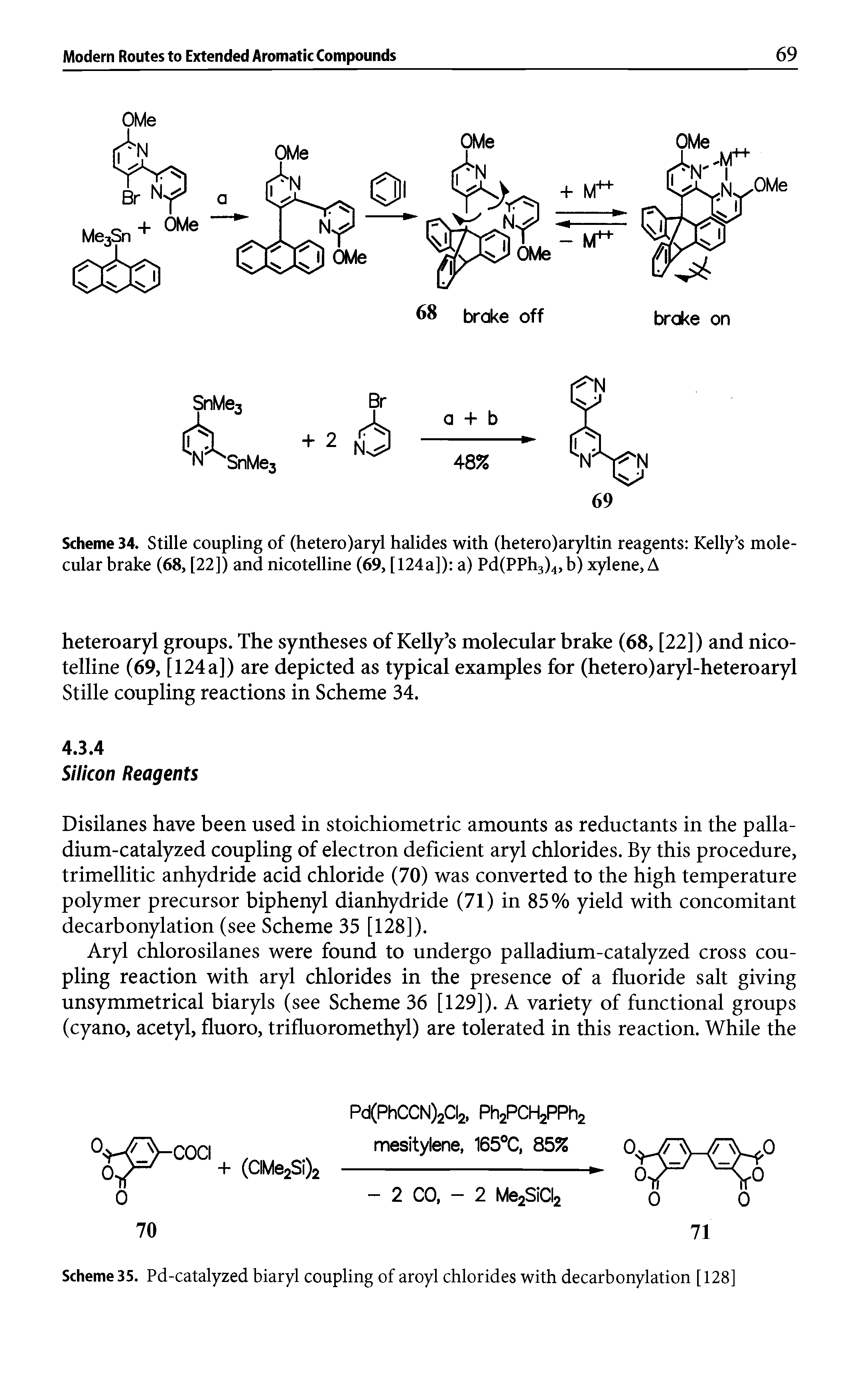Scheme 34. Stille coupling of (hetero)aryl halides with (hetero)aryltin reagents Kelly s molecular brake (68, [22]) and nicotelline (69, [124a]) a) Pd(PPh3)4,b) xylene, A...