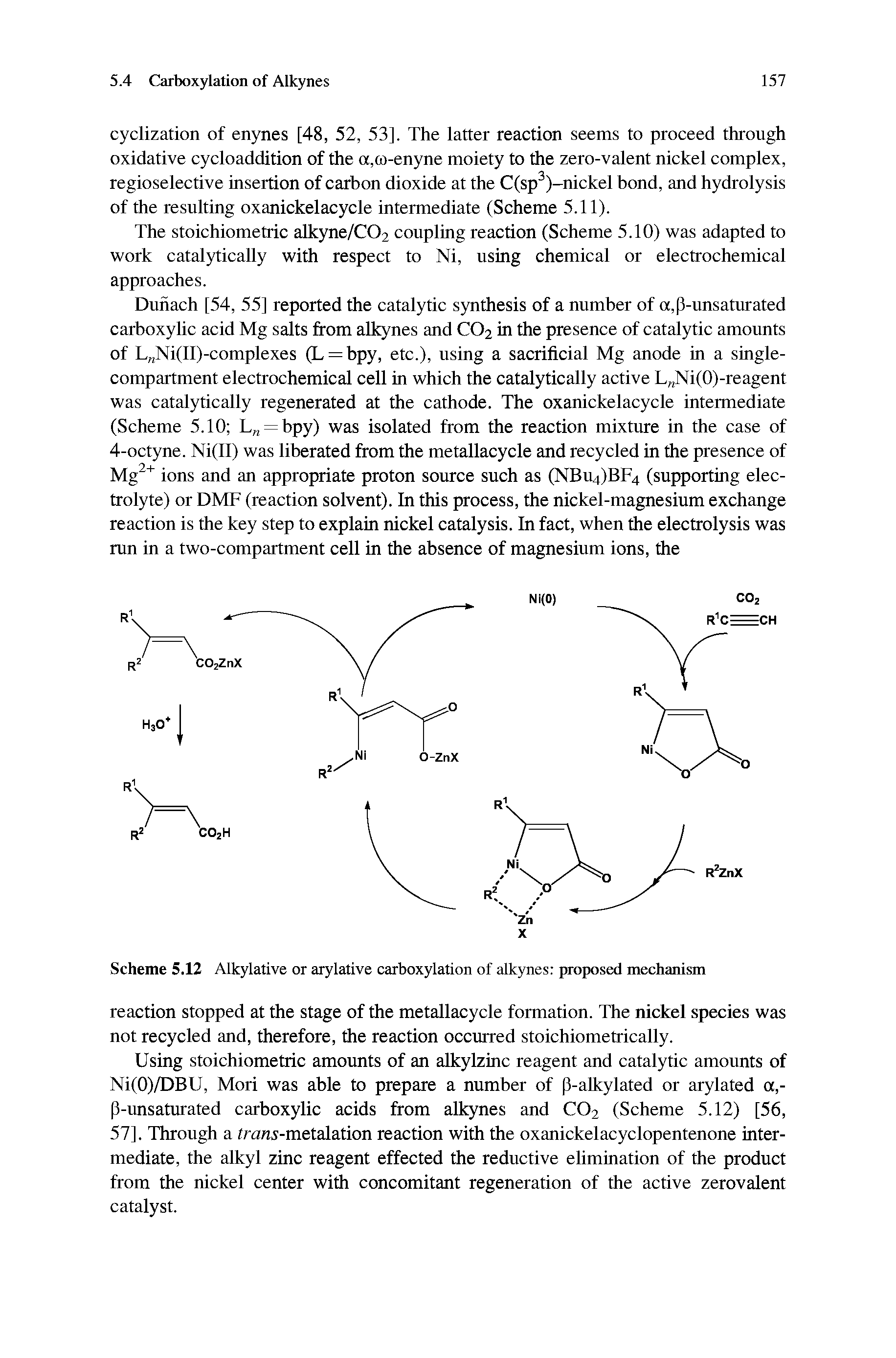 Scheme 5.12 Alkylative or arylative carboxylation of alkynes proposed mechanism...