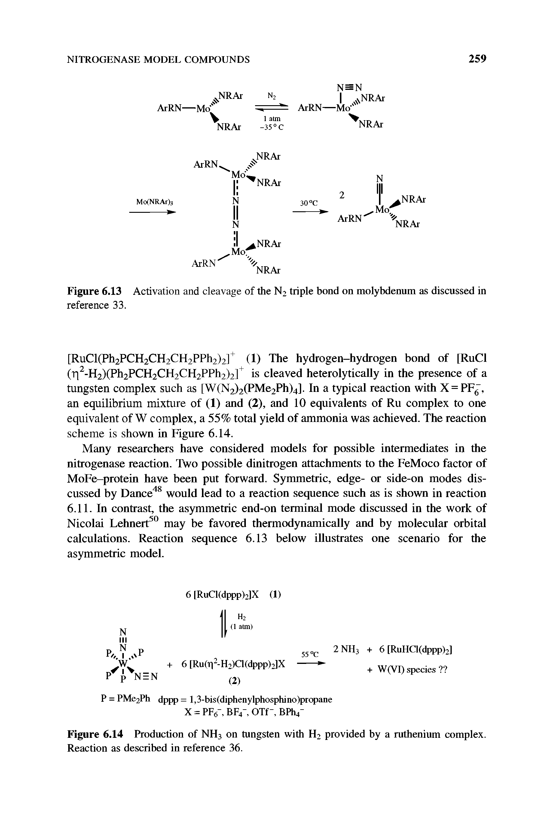 Figure 6.14 Production of NH3 on tungsten with H2 provided by a ruthenium complex. Reaction as described in reference 36.